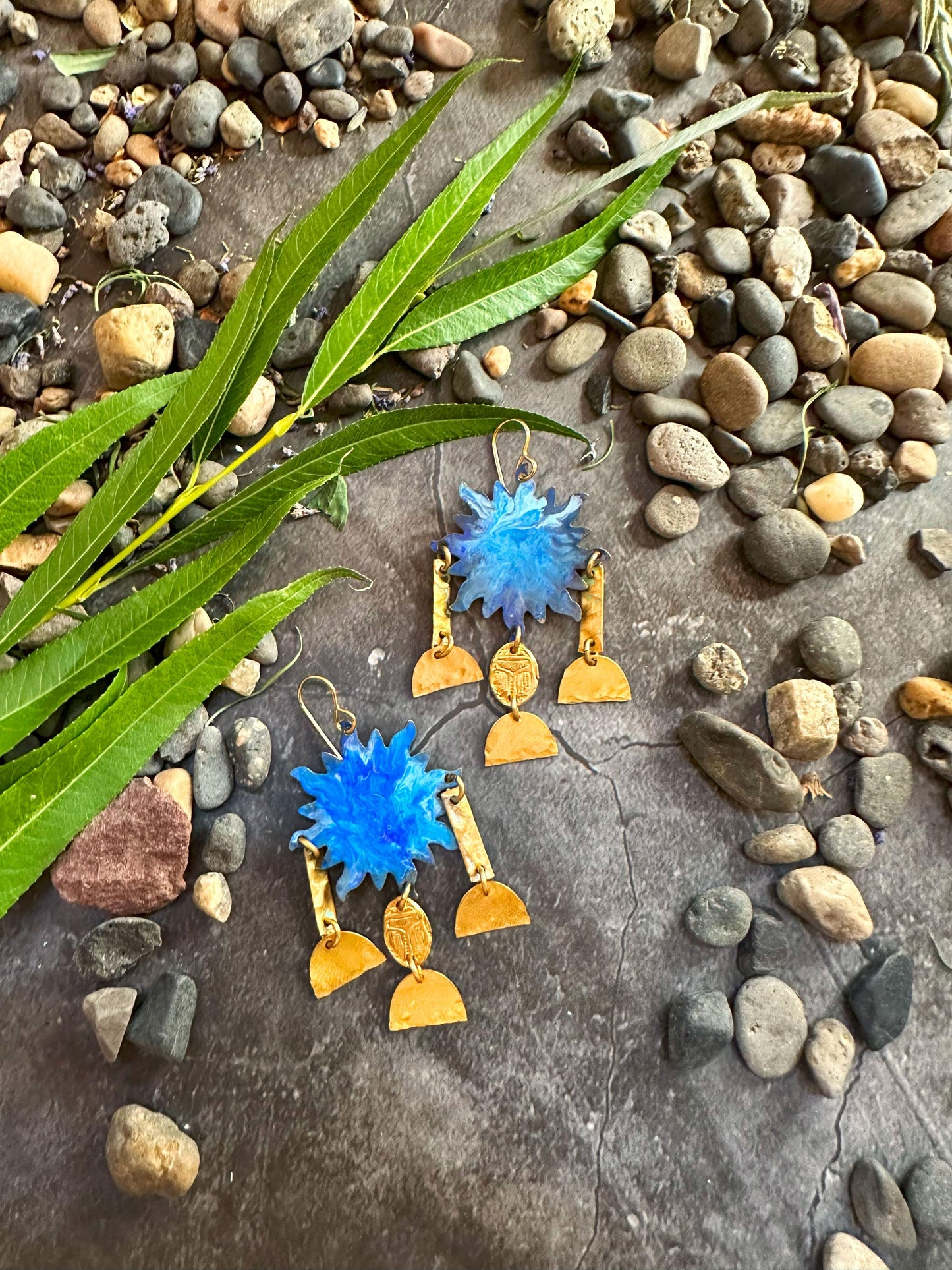 Sun Goddess Earrings - Handmade Solid Beaten Brass Hand Patina