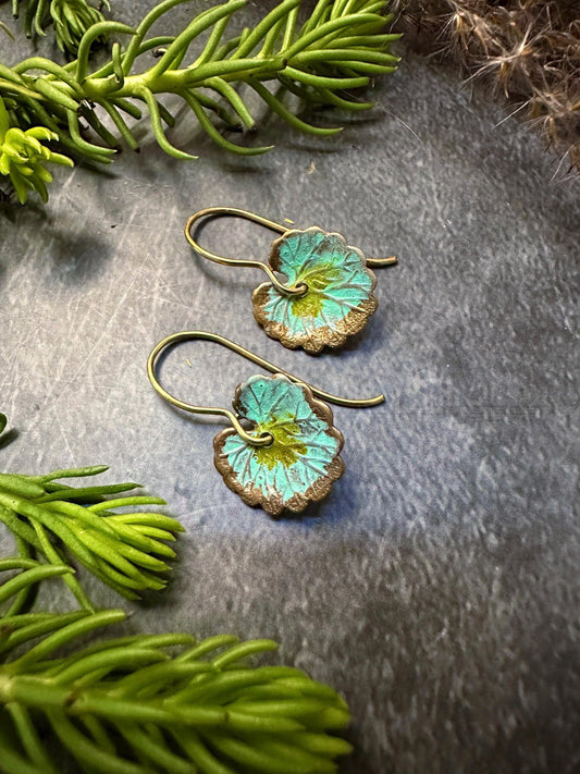 Woodland Ivy Leaf Earrings- Handmade Patina Brass