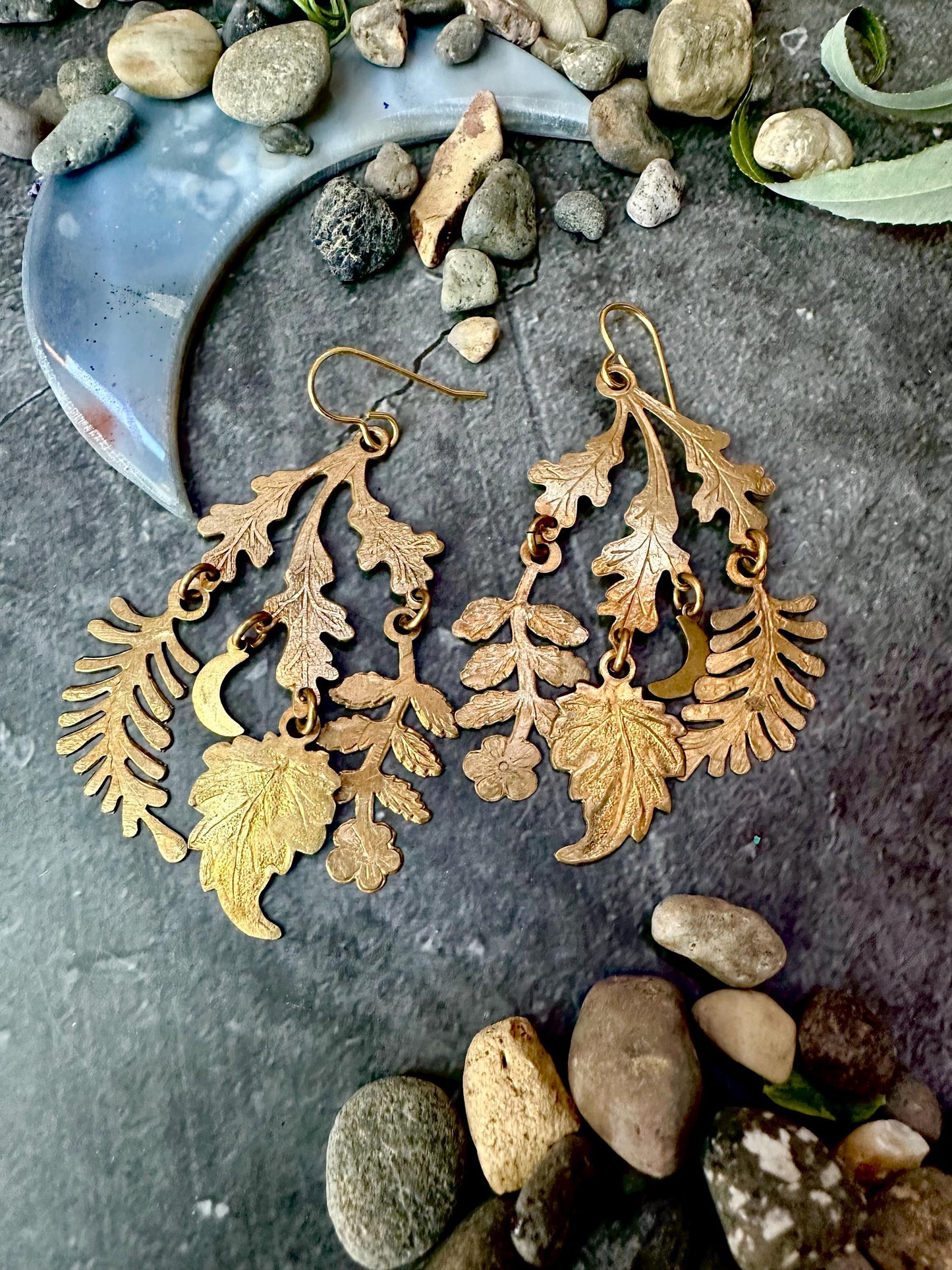 Harvest Moon Earrings- Handmade Beaten Solid Brass