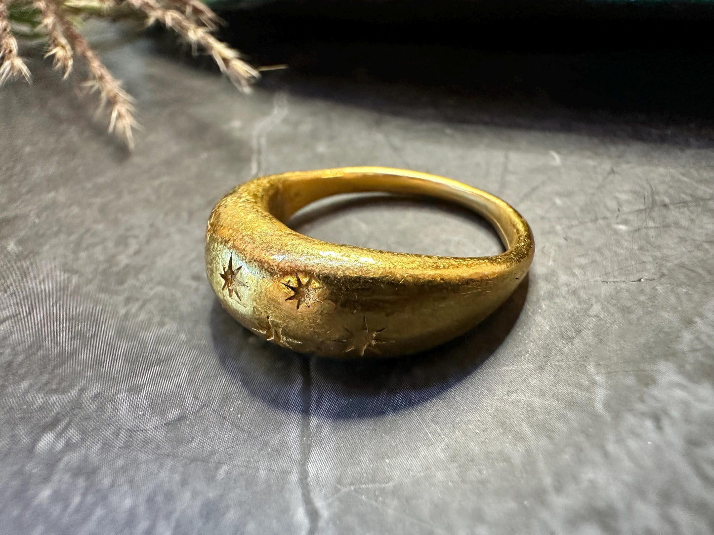 Night Skies- Domed Star Ring - 10k Gold over Pewter - size 8