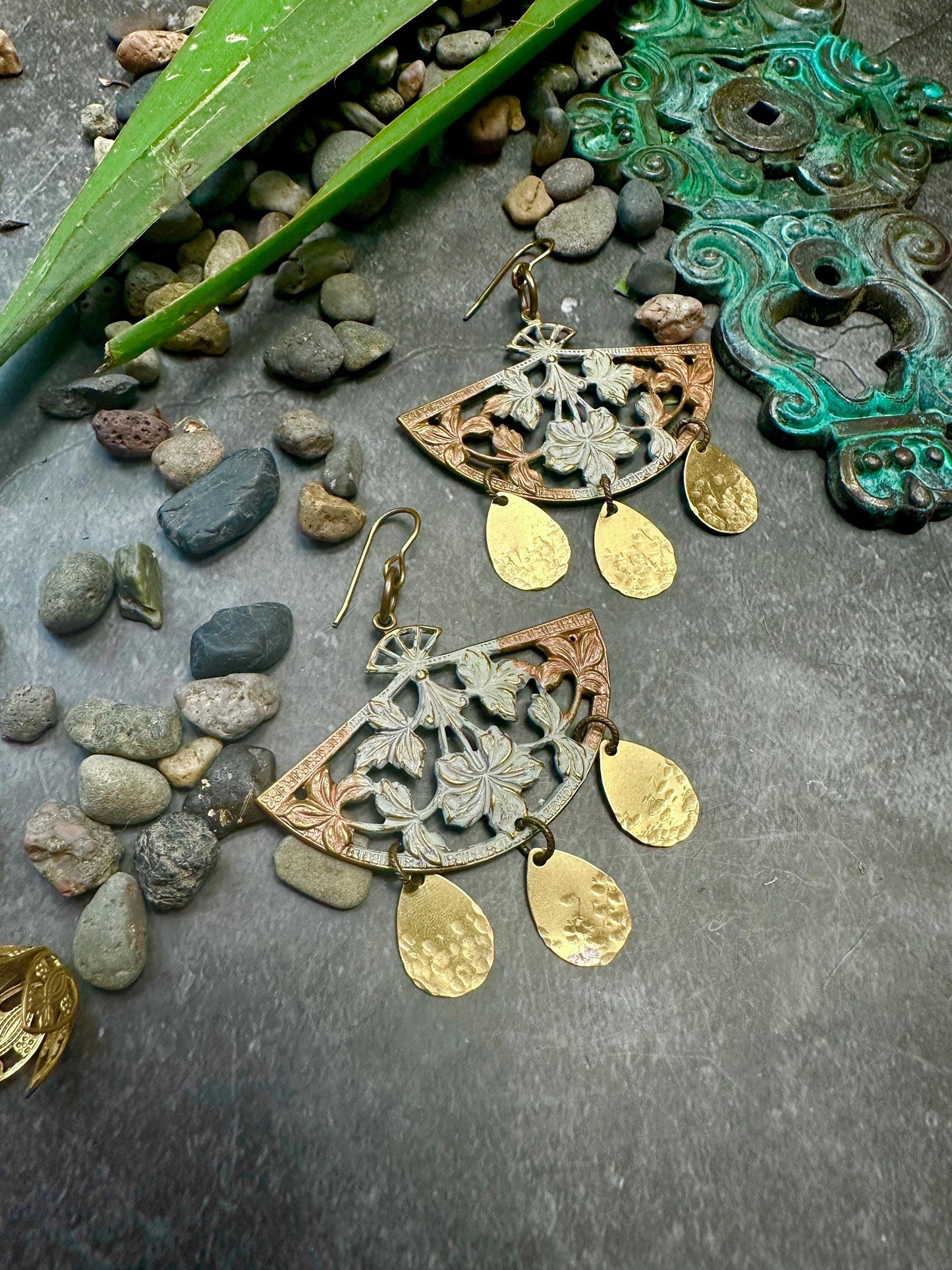 Dynasty Bloom Earrings- Handmade Beaten Solid Brass