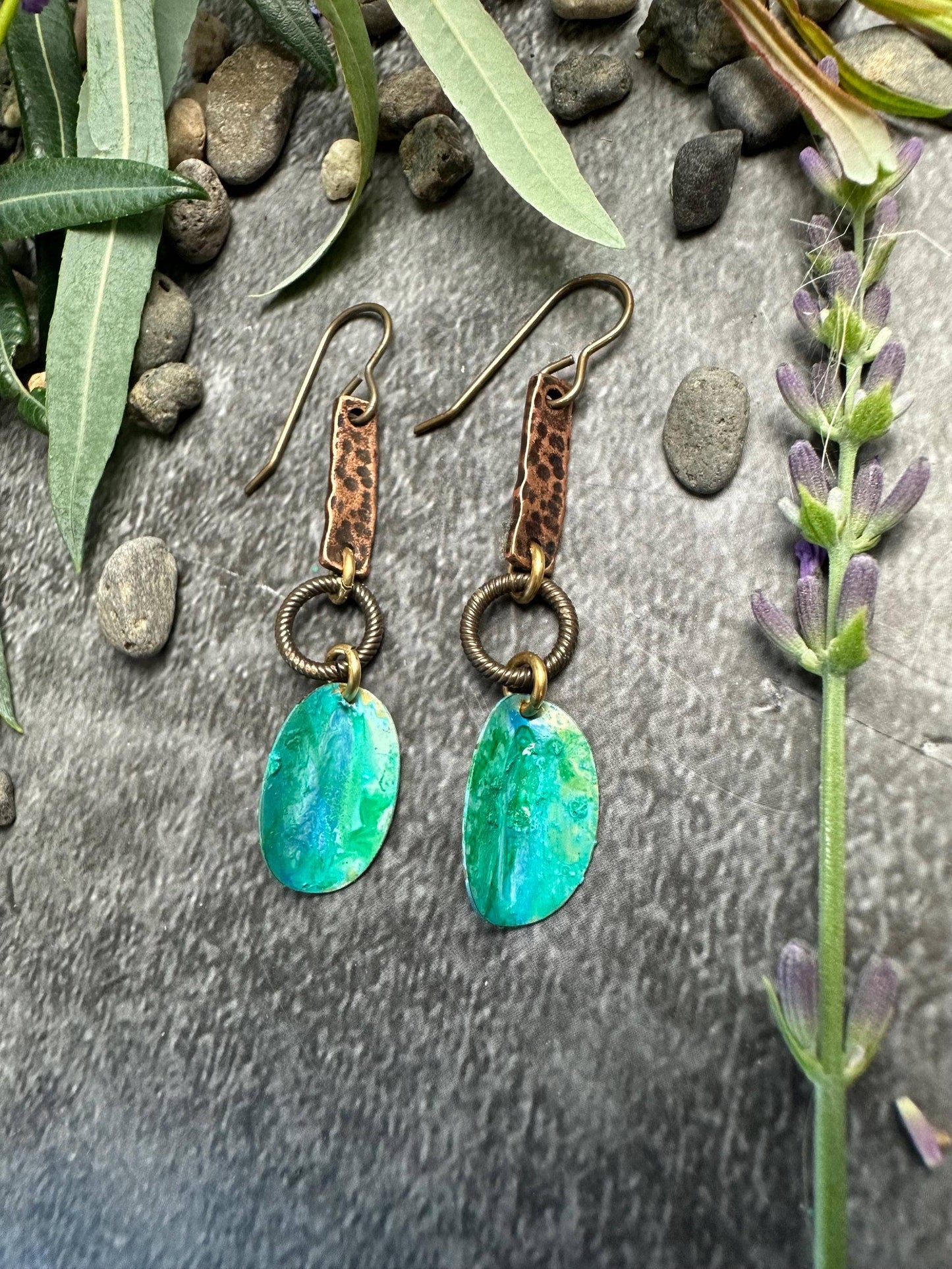 Petal Earrings- Hand formed Patina Solid Brass