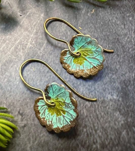 Woodland Ivy Leaf Earrings- Handmade Patina Brass