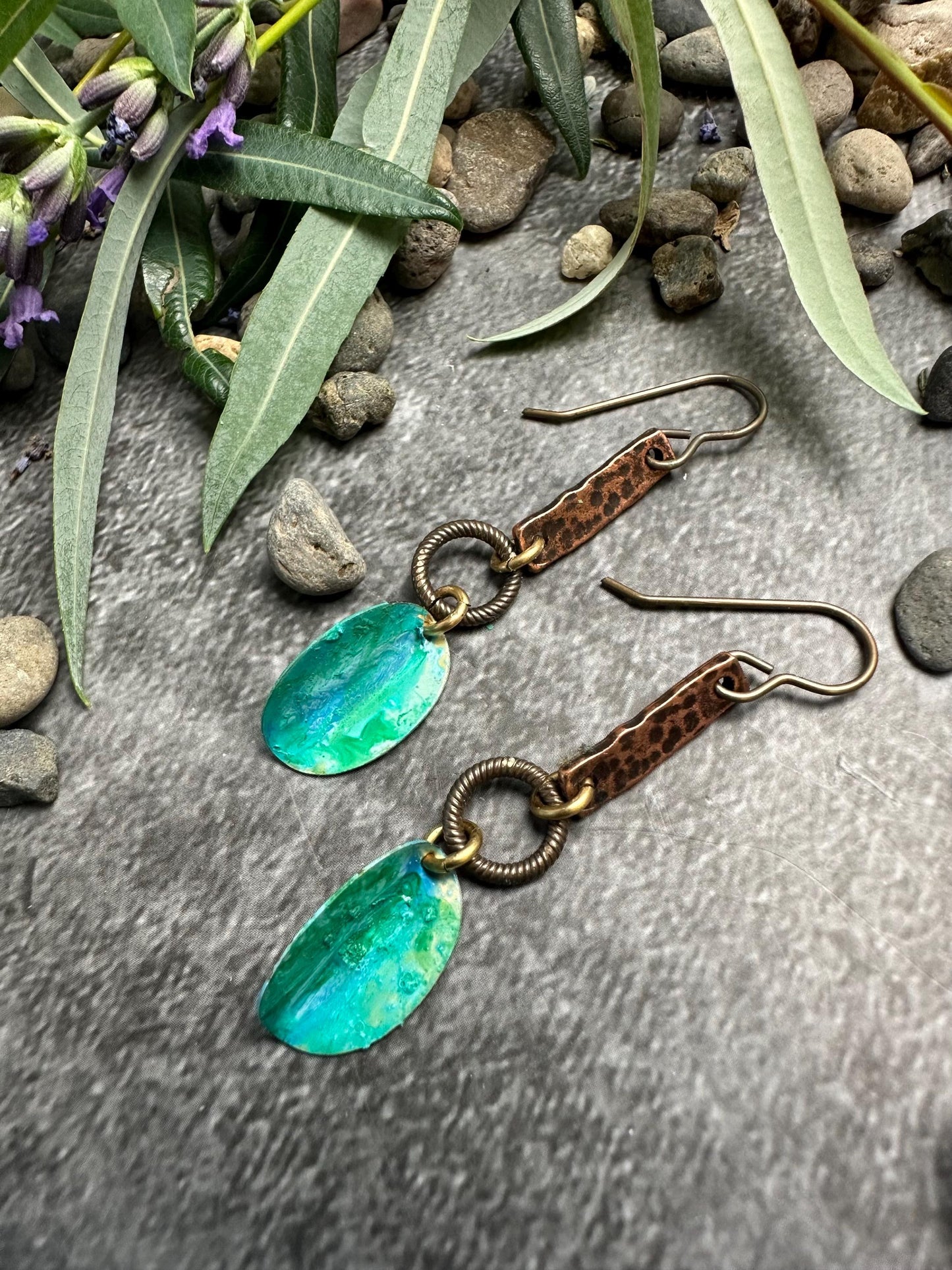 Petal Earrings- Hand formed Solid Brass Hand Patina
