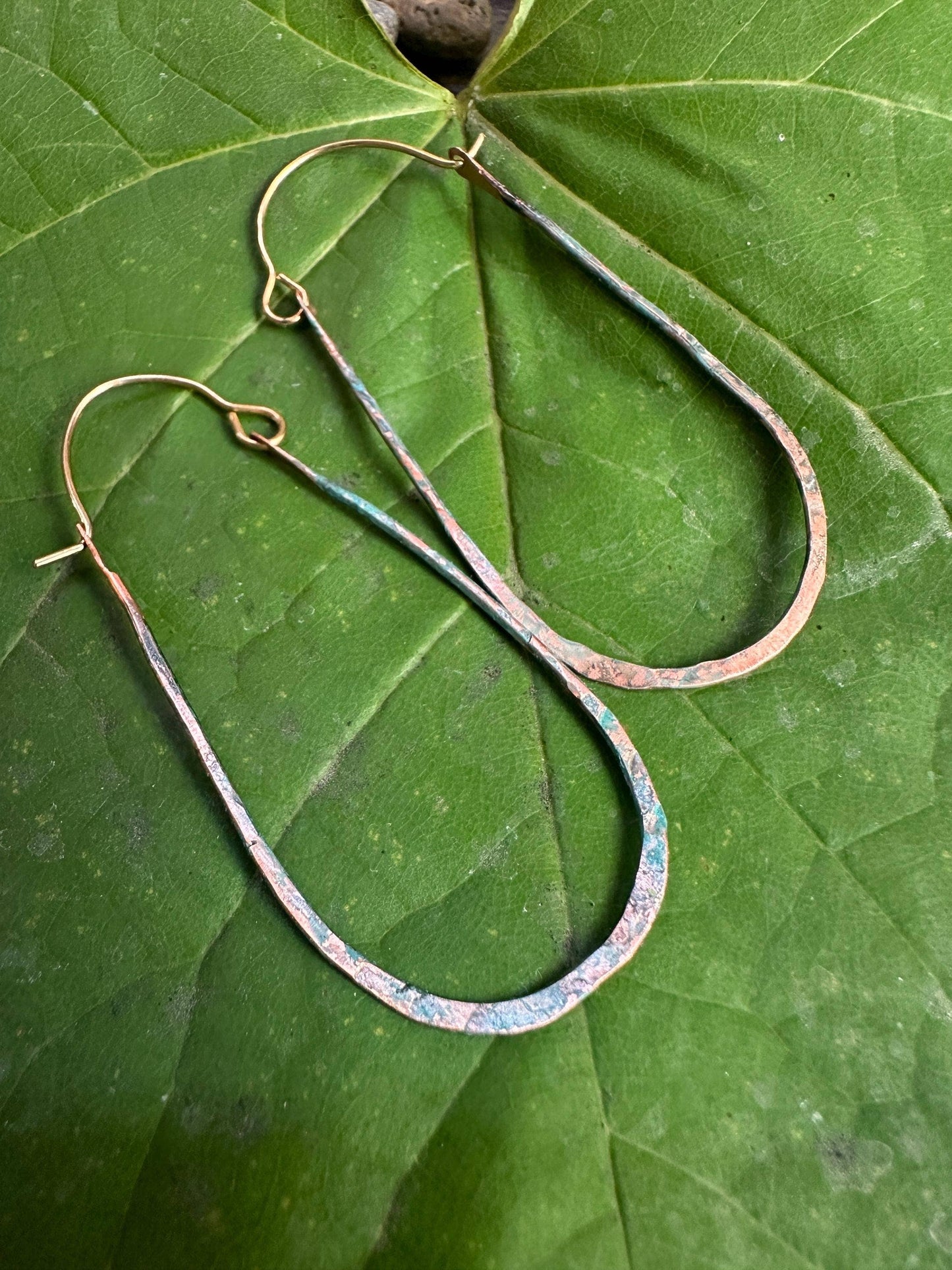 Rustic Handcrafted Copper Hoop Earrings - Distressed Patina