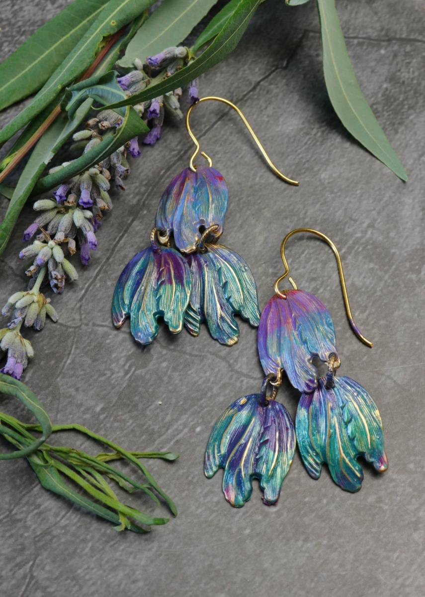 Garden Foliage Earrings- Handmade Solid Brass Hand Patina