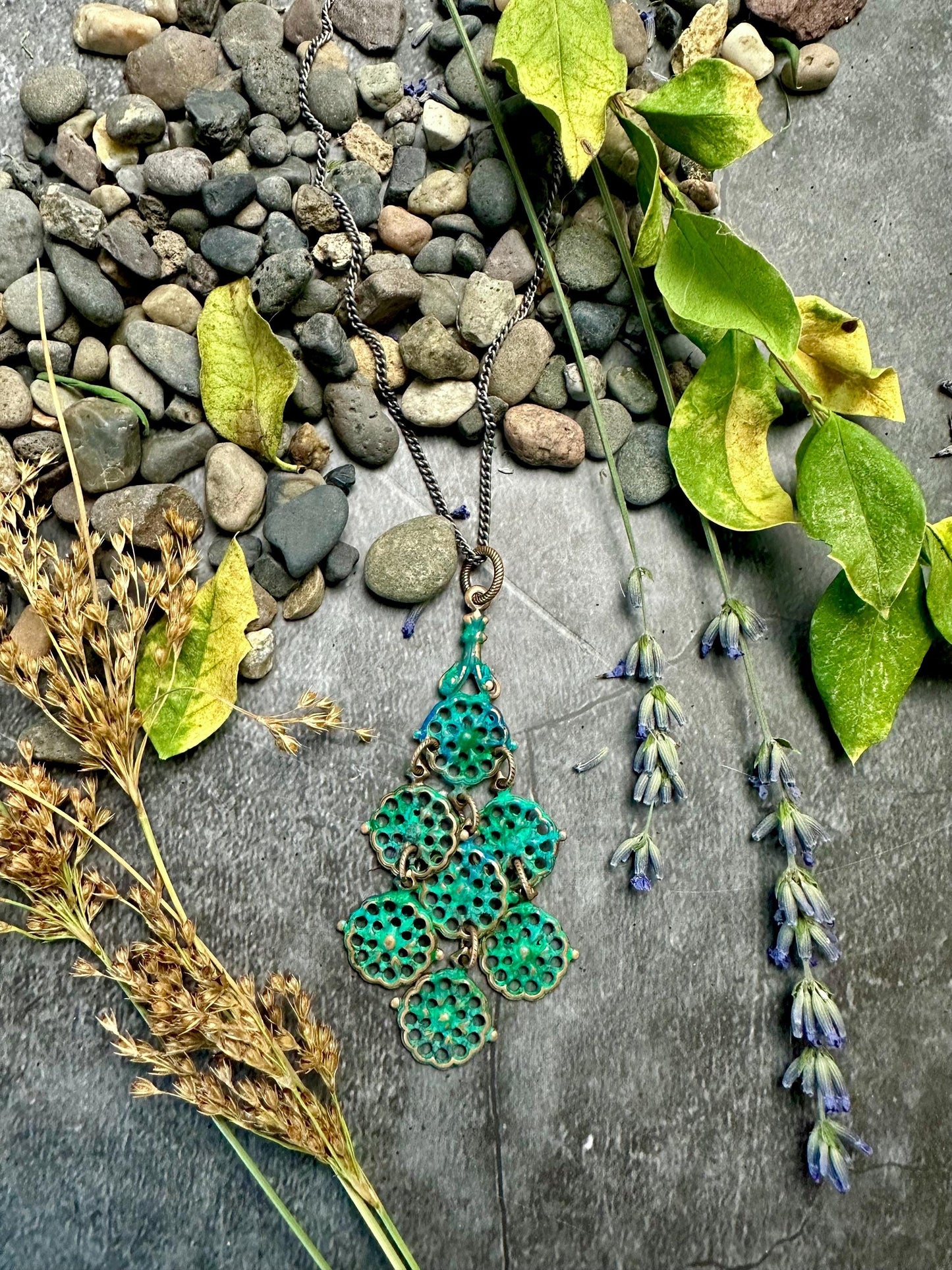 Cascading Filigree Necklace- Handmade Hand Patina Finish