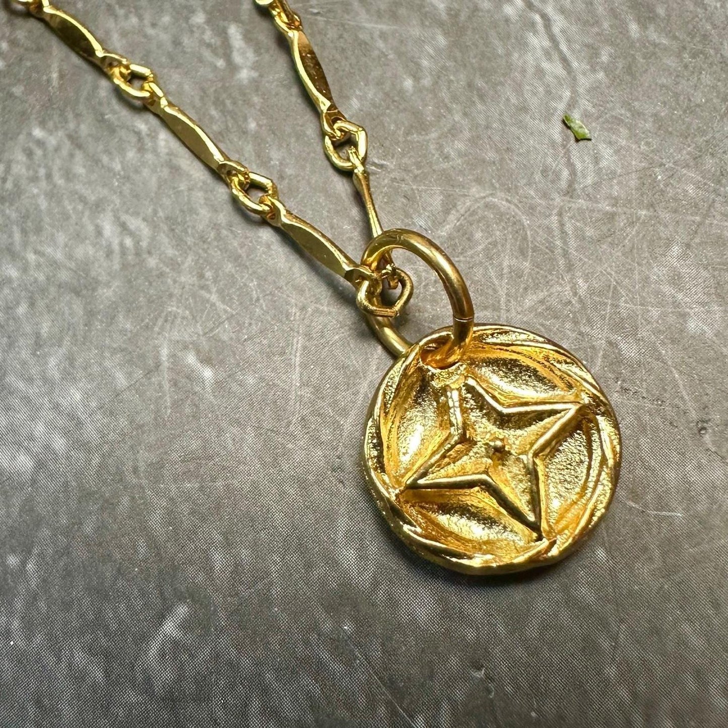 Nautical Star Charm Necklace - Handmade 10k Gold over Pewter