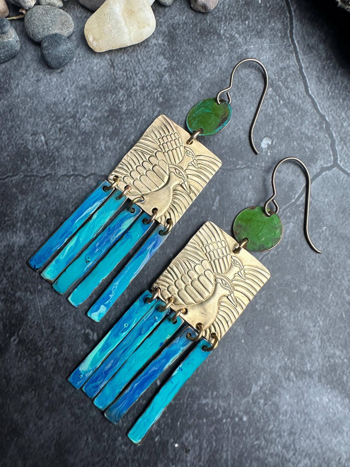Fringe Earrings - Handmade Solid Beaten Brass Hand Patina