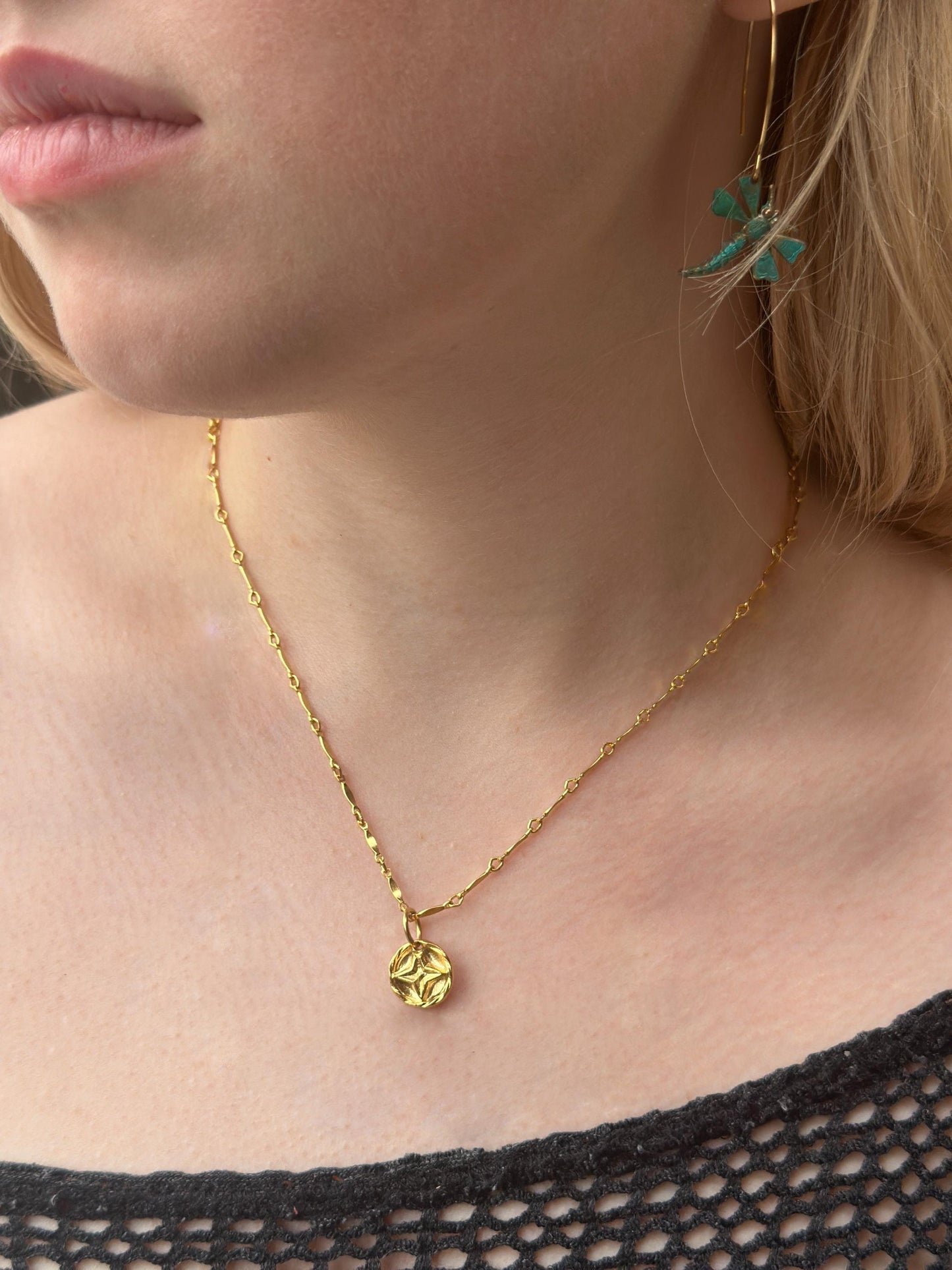 Nautical Star Charm Necklace - Handmade 10k Gold over Pewter