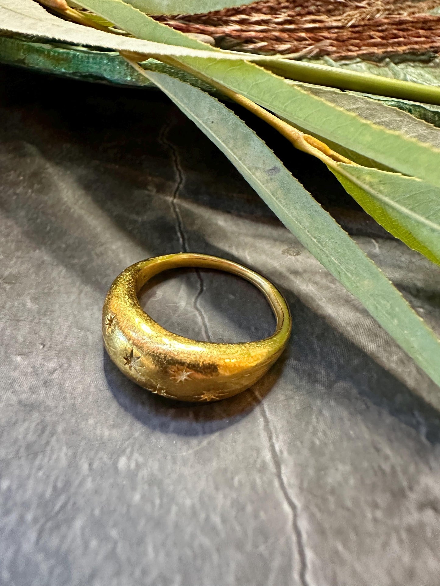 Night Skies- Domed Star Ring - 10k Gold over Pewter - size 8