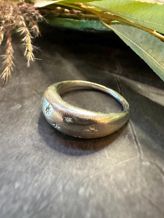 Night Skies- Domed Star Ring - Sterling Silver over Pewter - size 8