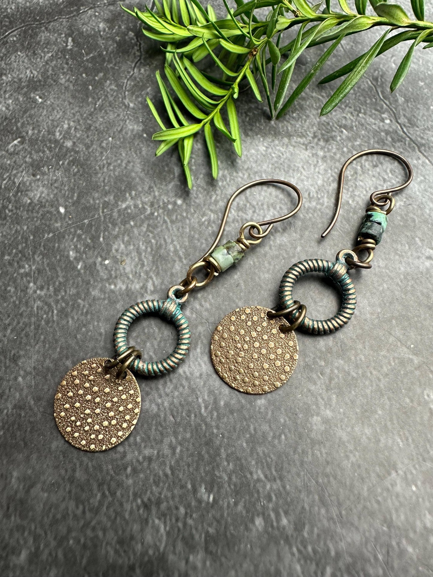 Rustic Polka dot circle Earrings