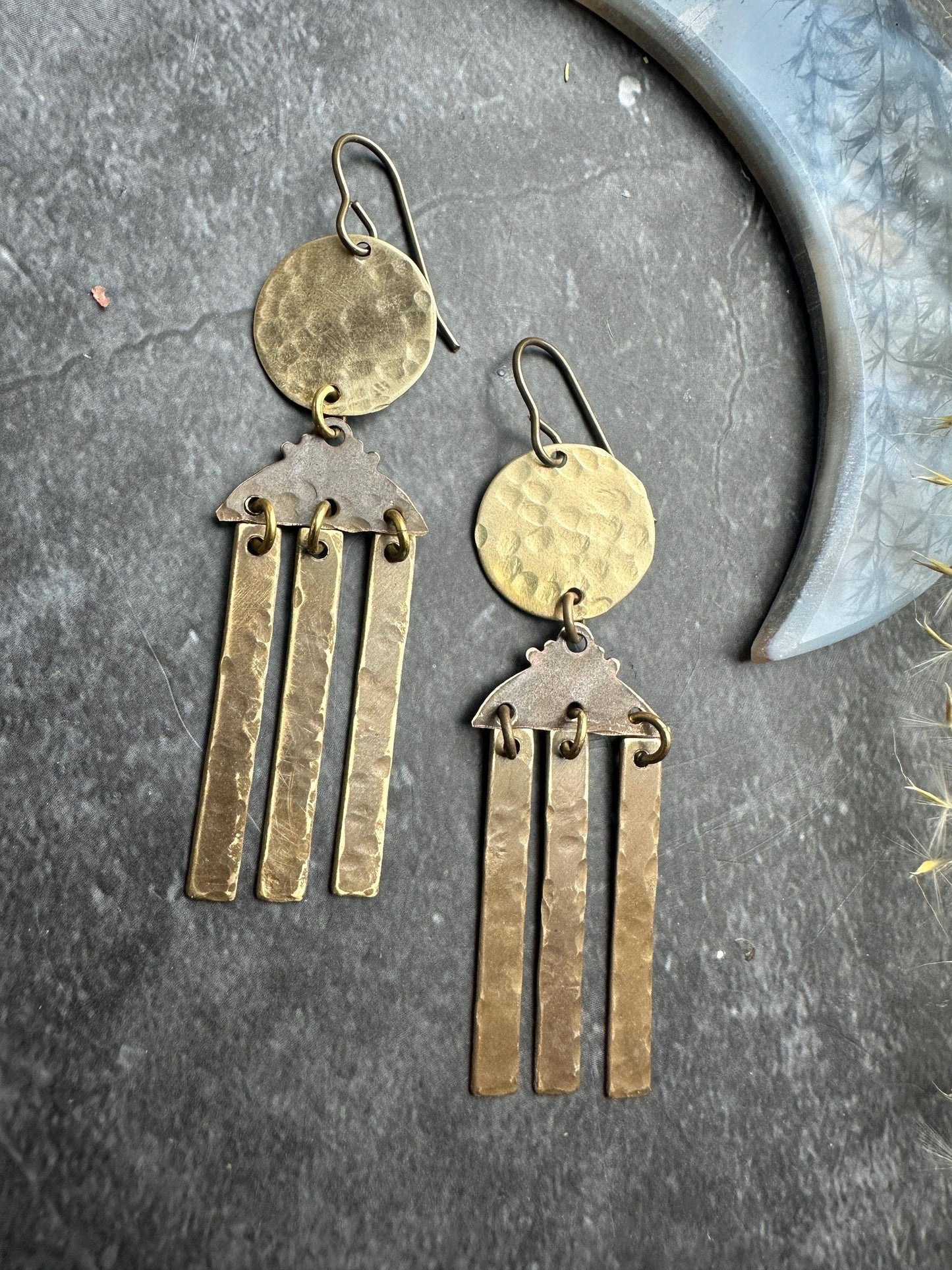 Rising Sun chandelier - Handmade Solid Beaten Brass Earrings