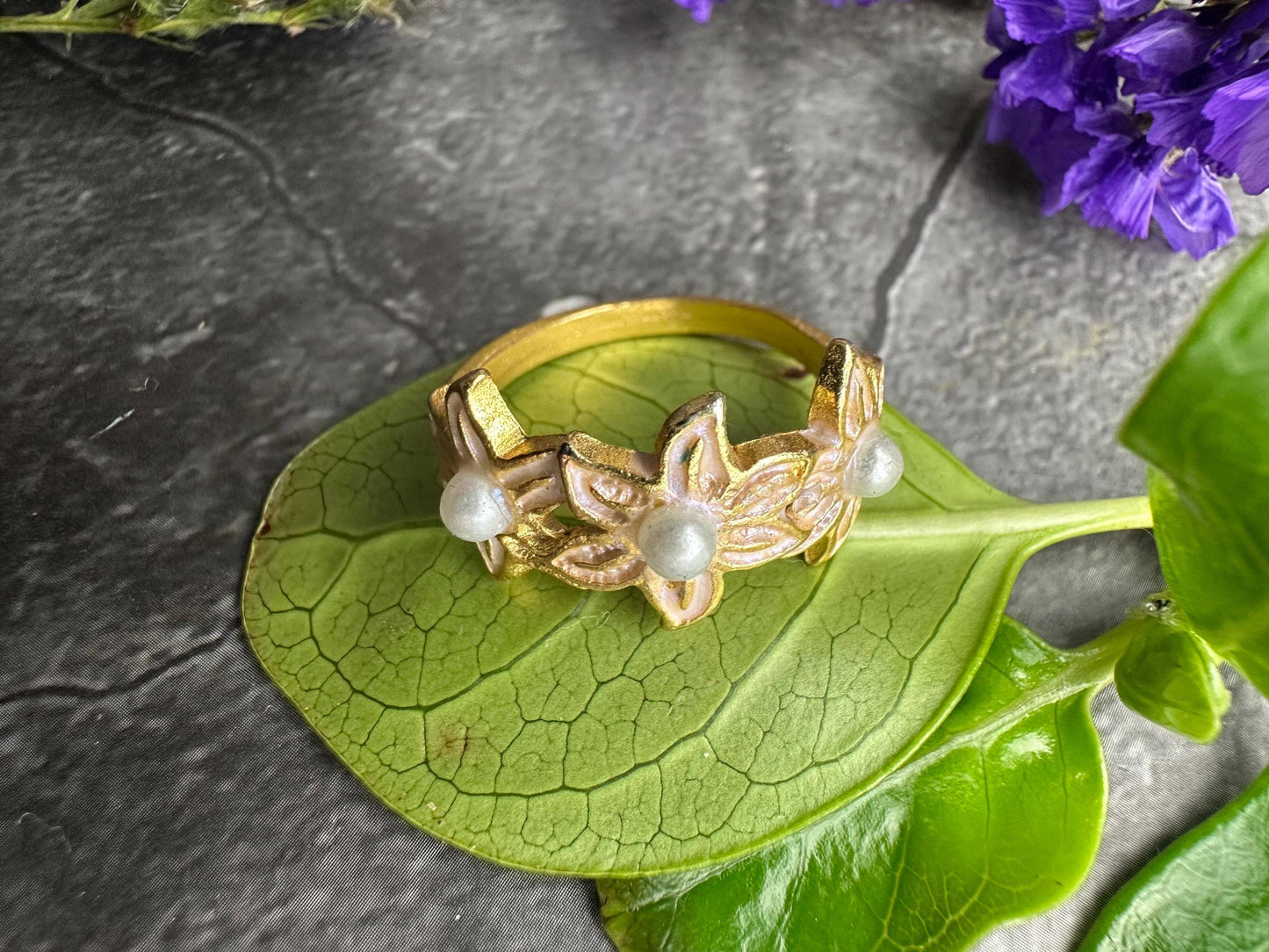 Floral Pearl Ring - Feminine Botanical