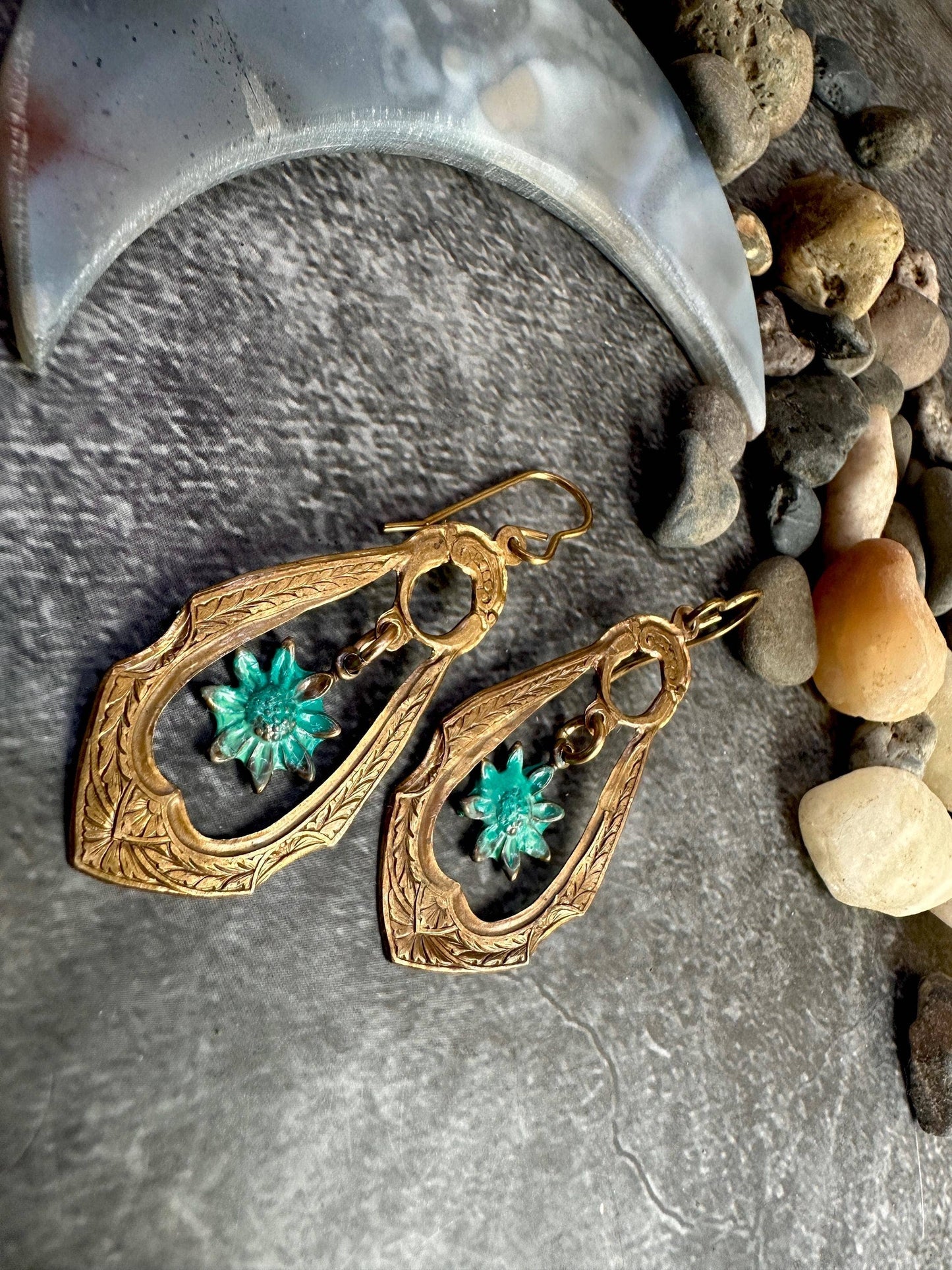 Earrings - Brass with Verdigris Patina