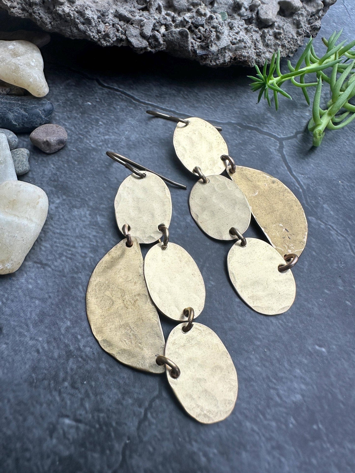 Geometric Shapes - Handmade Solid Beaten Brass Earrings