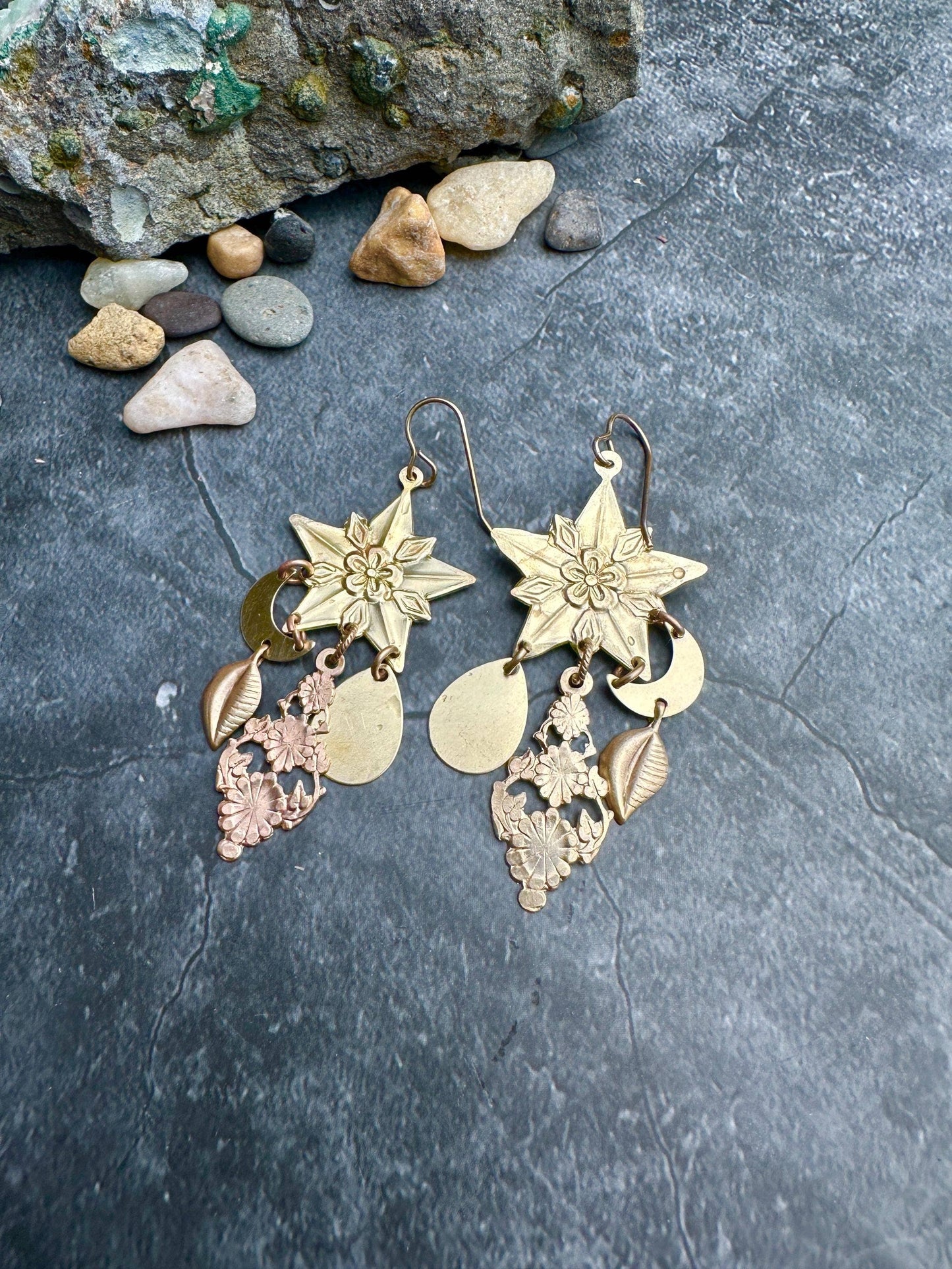 Midnight Garden Earrings- Handmade Beaten Solid Brass