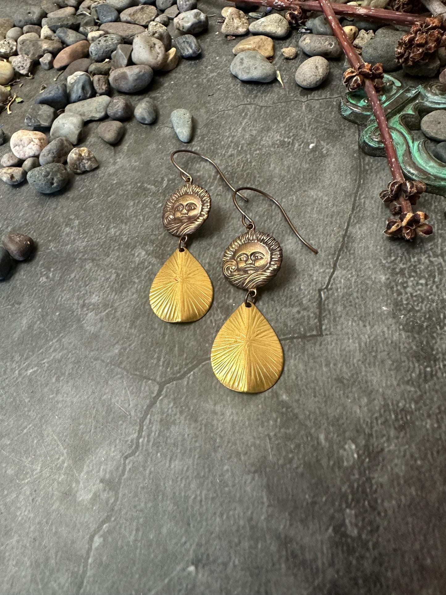 Radiant Sun Waves Teardrop Earrings - Handmade Solid Brass
