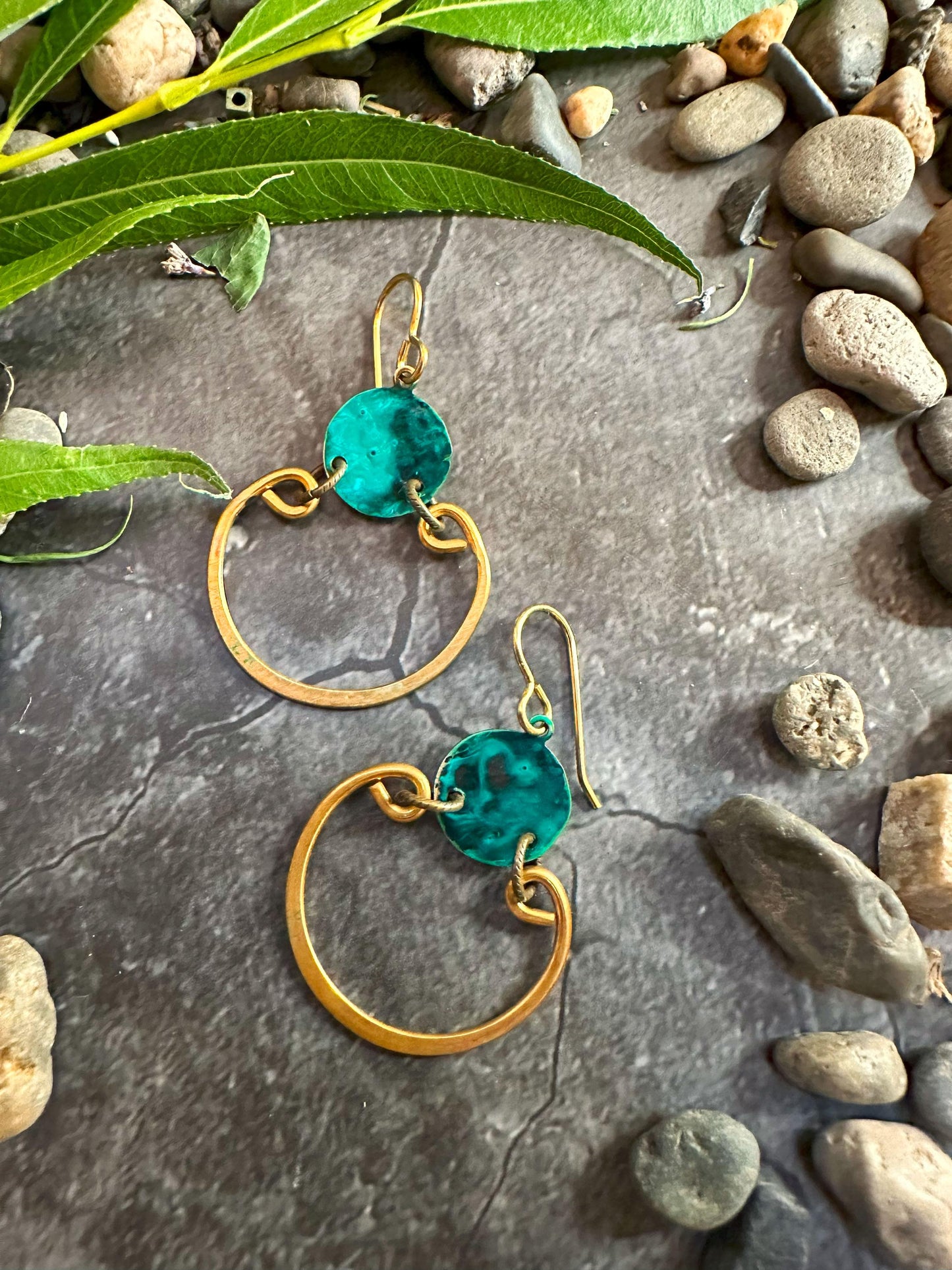 Osiris Earrings - Handmade Solid Beaten Brass Hand Patina