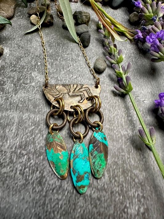 Lotus Petal Necklace - Handmade Beaten Brass Hand Patina