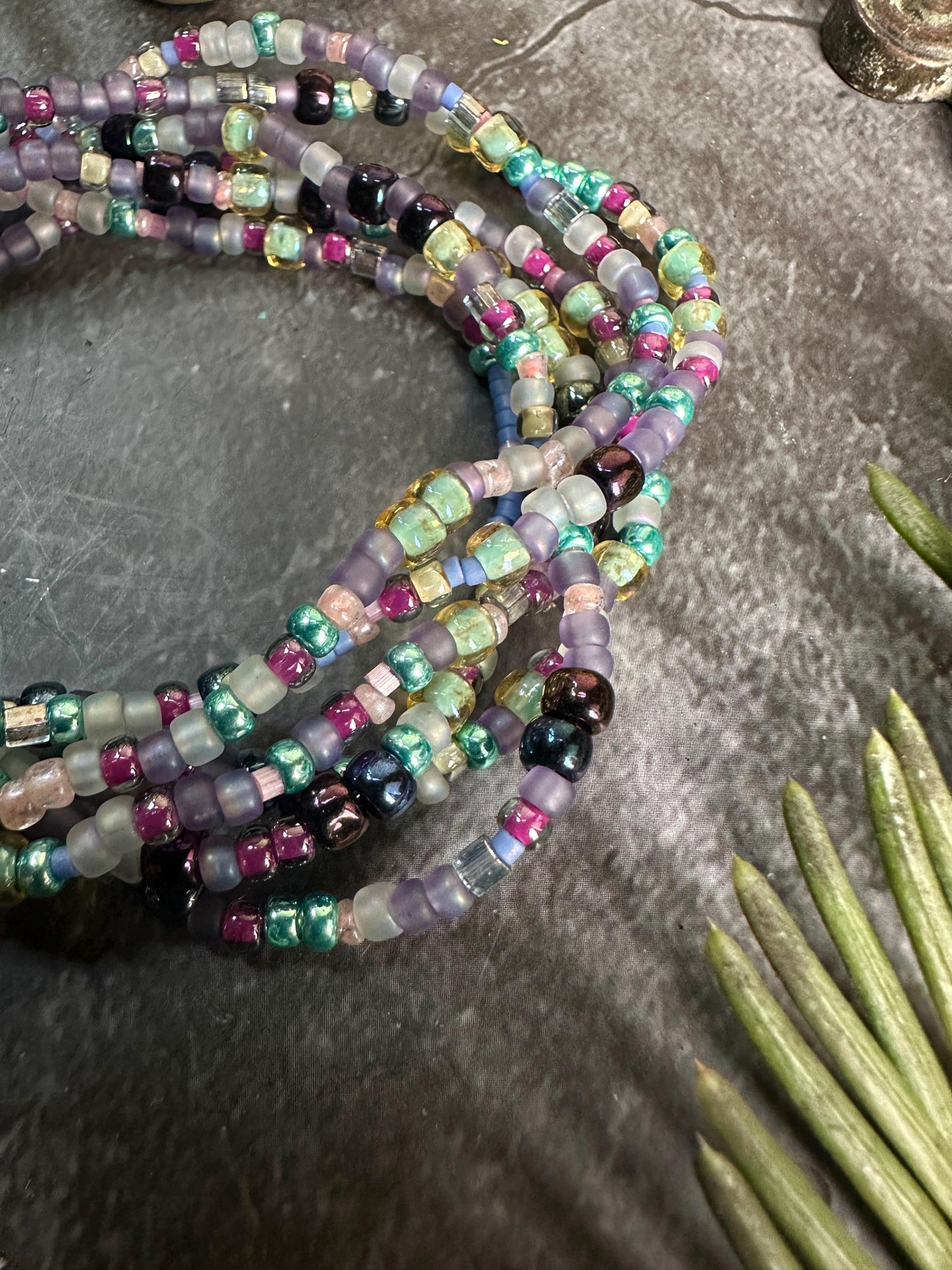 Garden Fae- Handmade Seed Bead 3x Wrap Stretch Bracelet