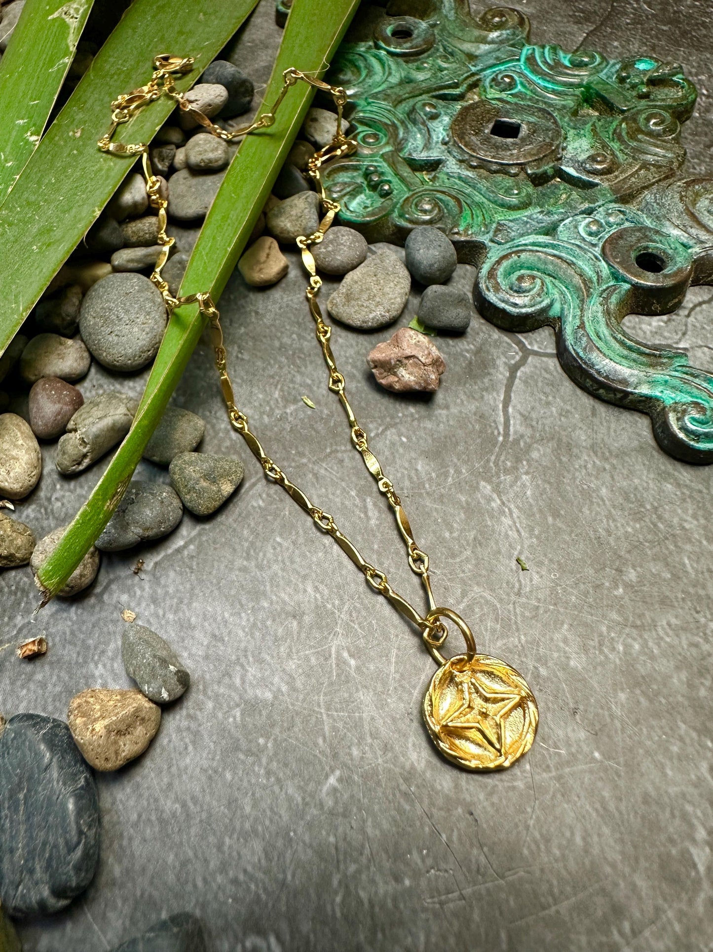 Nautical Star Charm Necklace - Handmade 10k Gold over Pewter