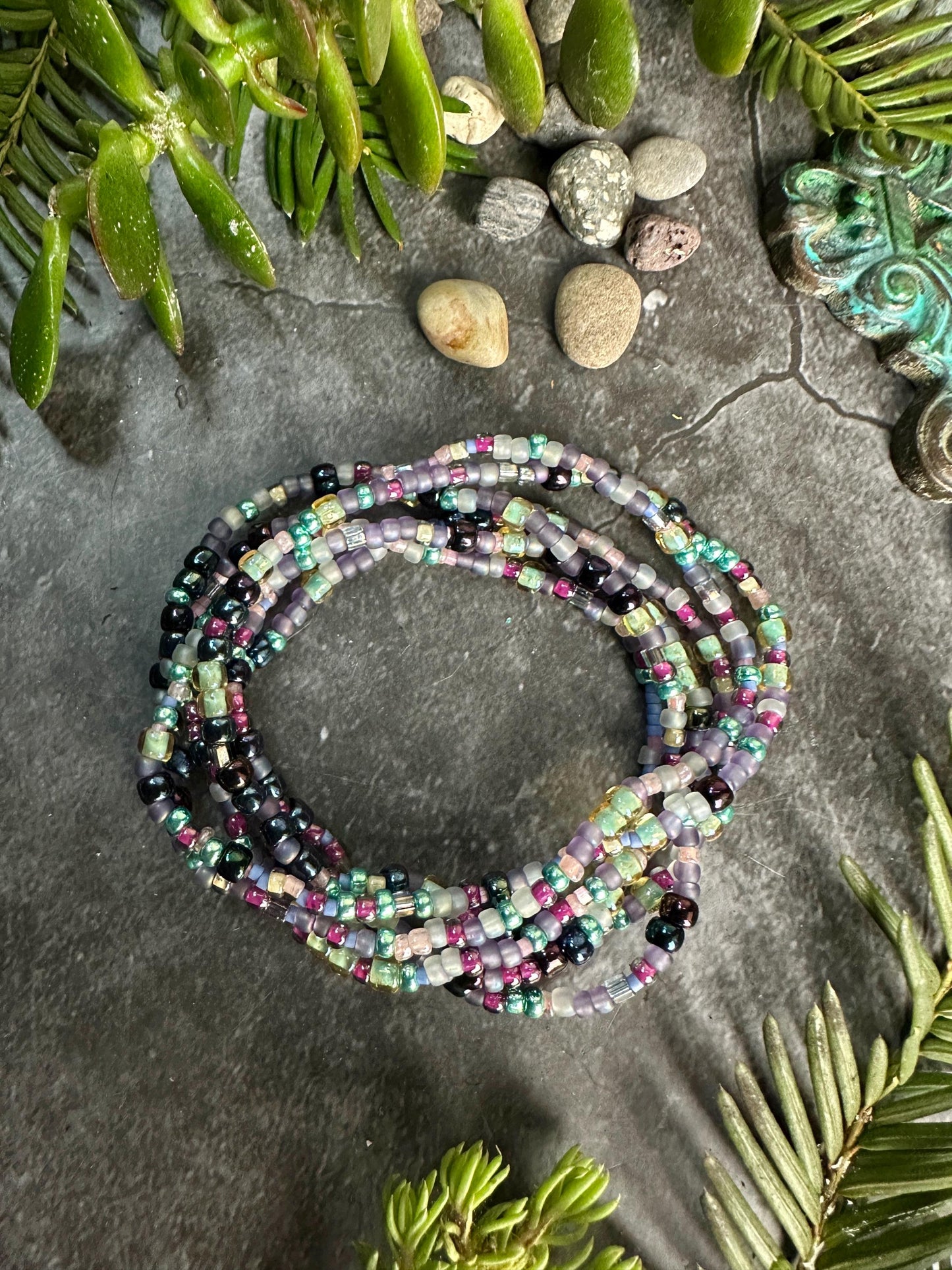 Garden Fae- Handmade Seed Bead 3x Wrap Stretch Bracelet