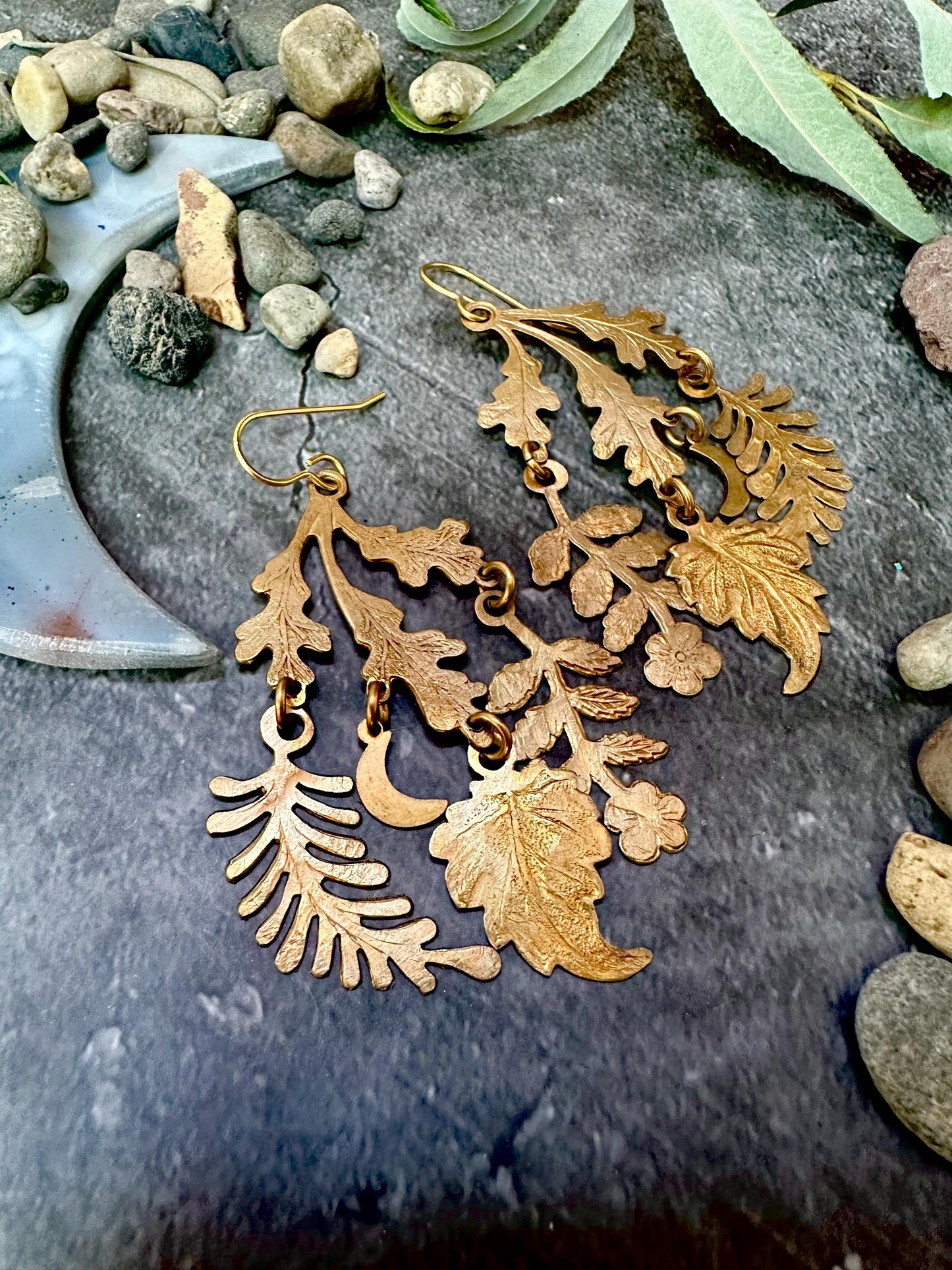 Harvest Moon Earrings- Handmade Beaten Solid Brass