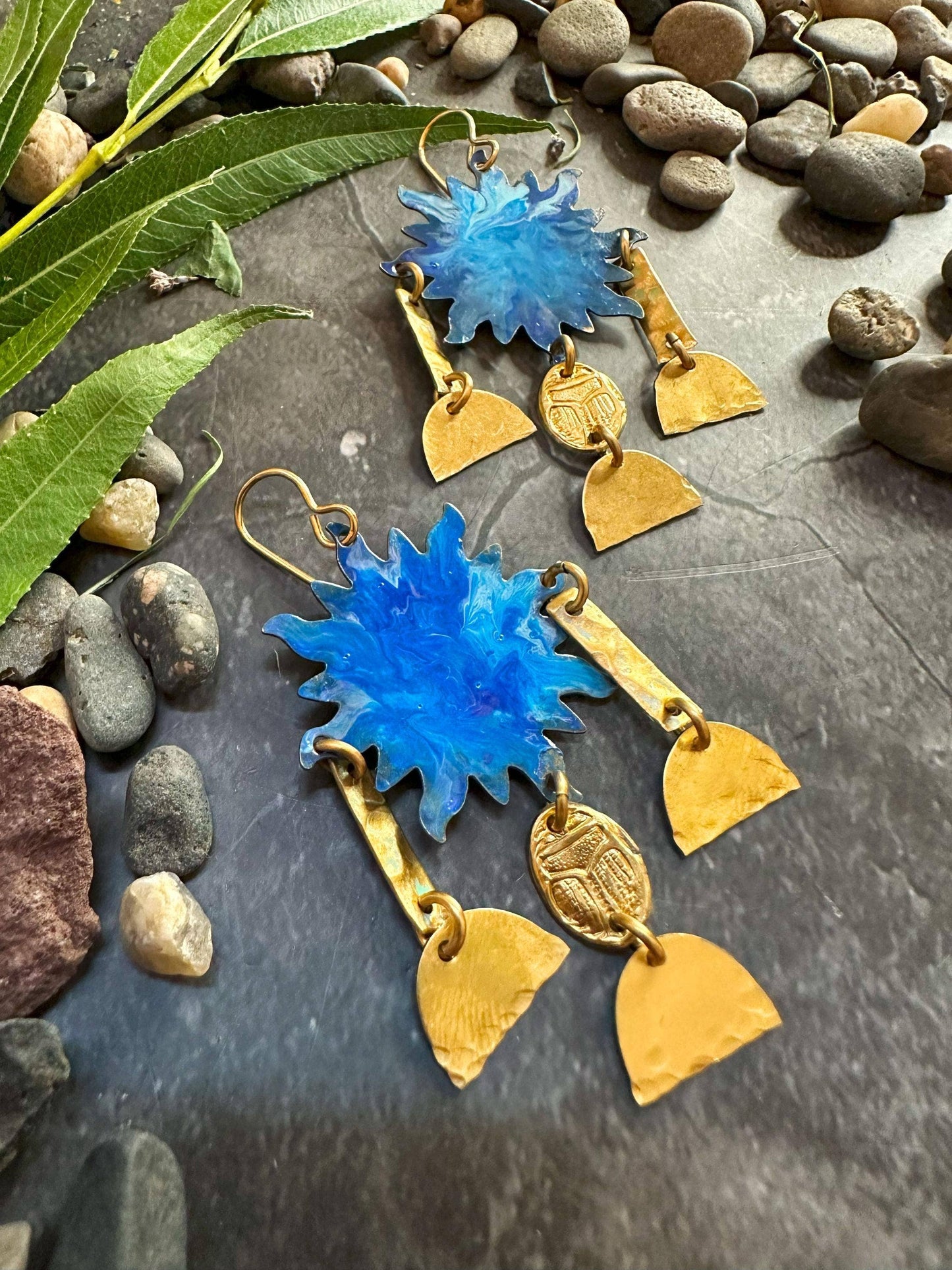 Handmade Sun Goddess Brass Earrings - Ancient Egyptian