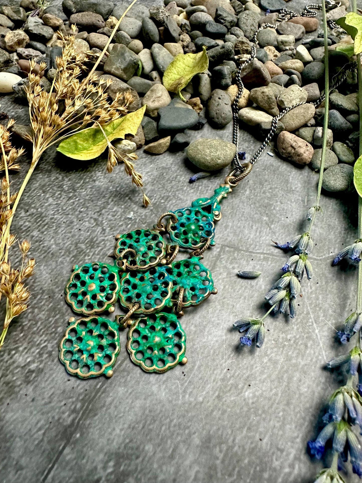 Cascading Filigree Necklace- Handmade Hand Patina Finish