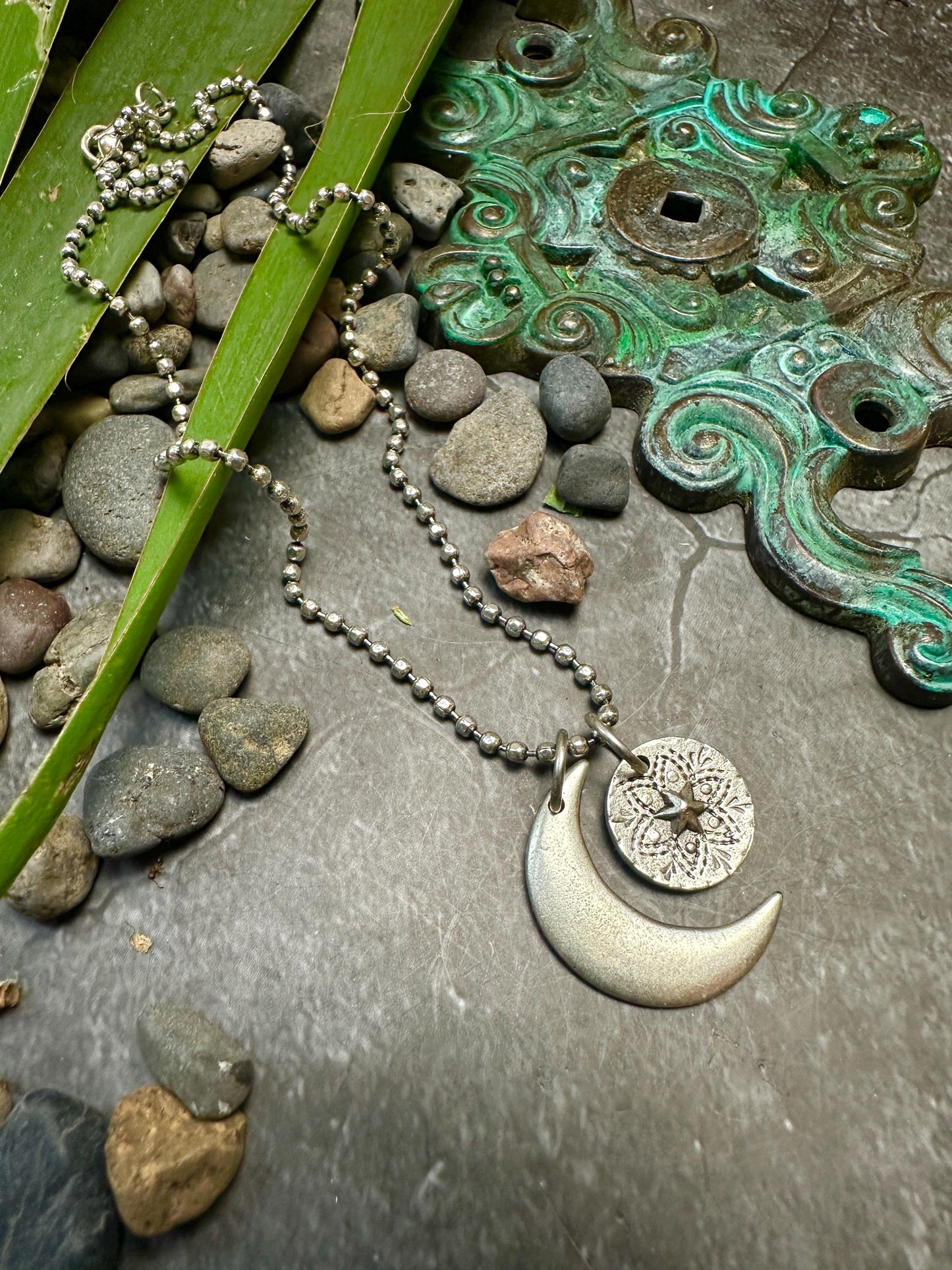 Lunar Eclipse Necklace - Handmade Sterling Silver over Pewter