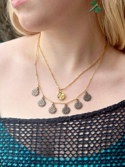 Calypso Necklace- Hammered Copper over Pewter, 10k Gold Plated Chain - 18 inch