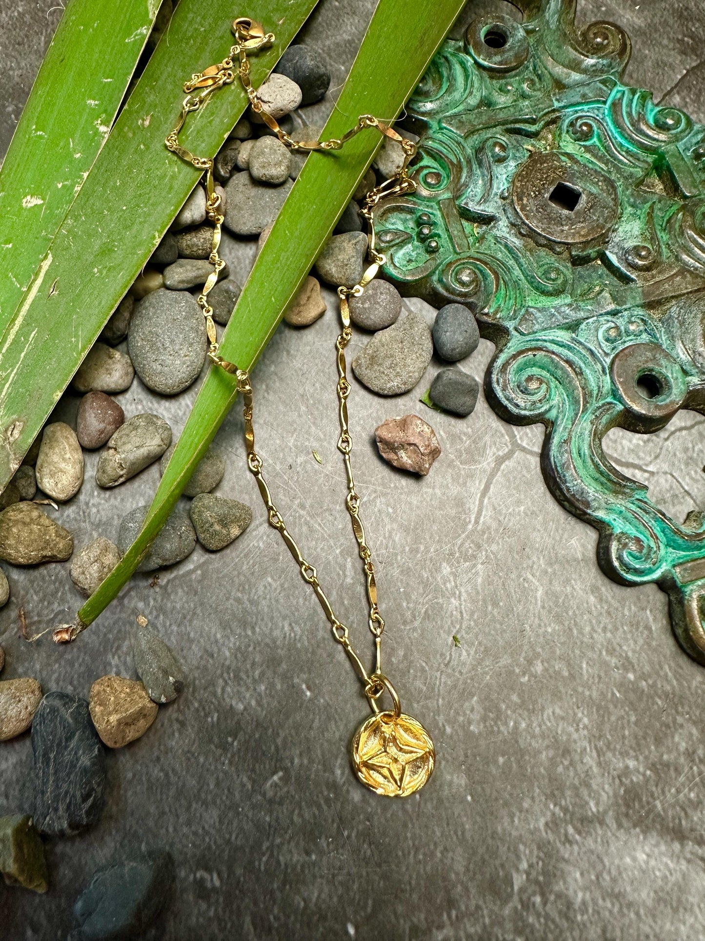 Nautical Star Charm Necklace - Handmade 10k Gold over Pewter