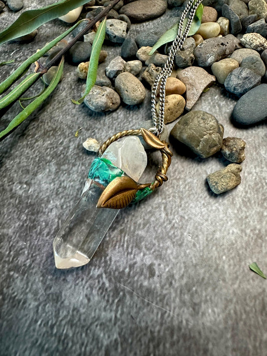 Climbing Vine - Handmade Soldered Crystal Quartz  Hand Patina Necklace