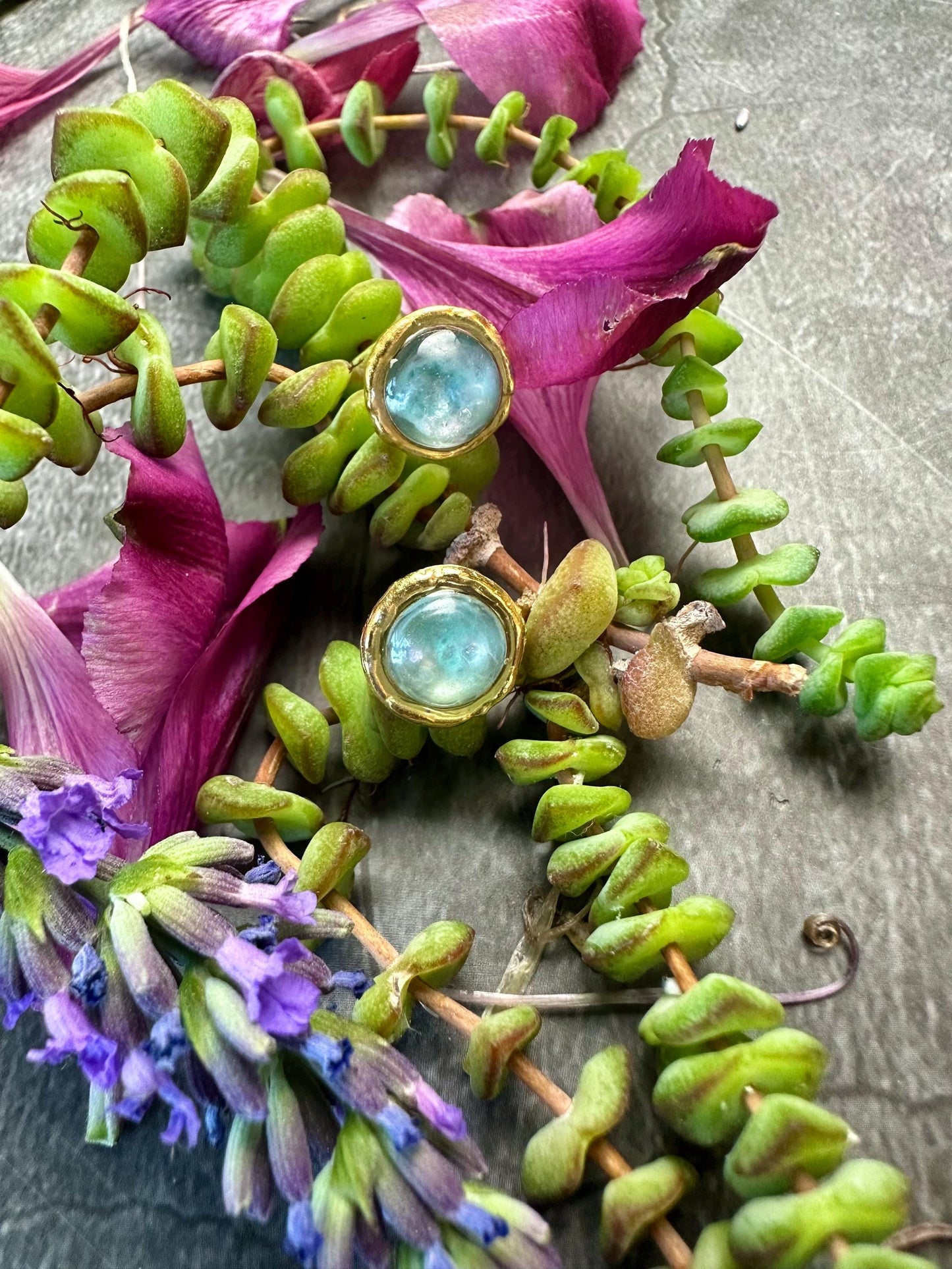 Moon Beam Post Earrings- Handmade Iridescent Hand Colored Resin- aqua