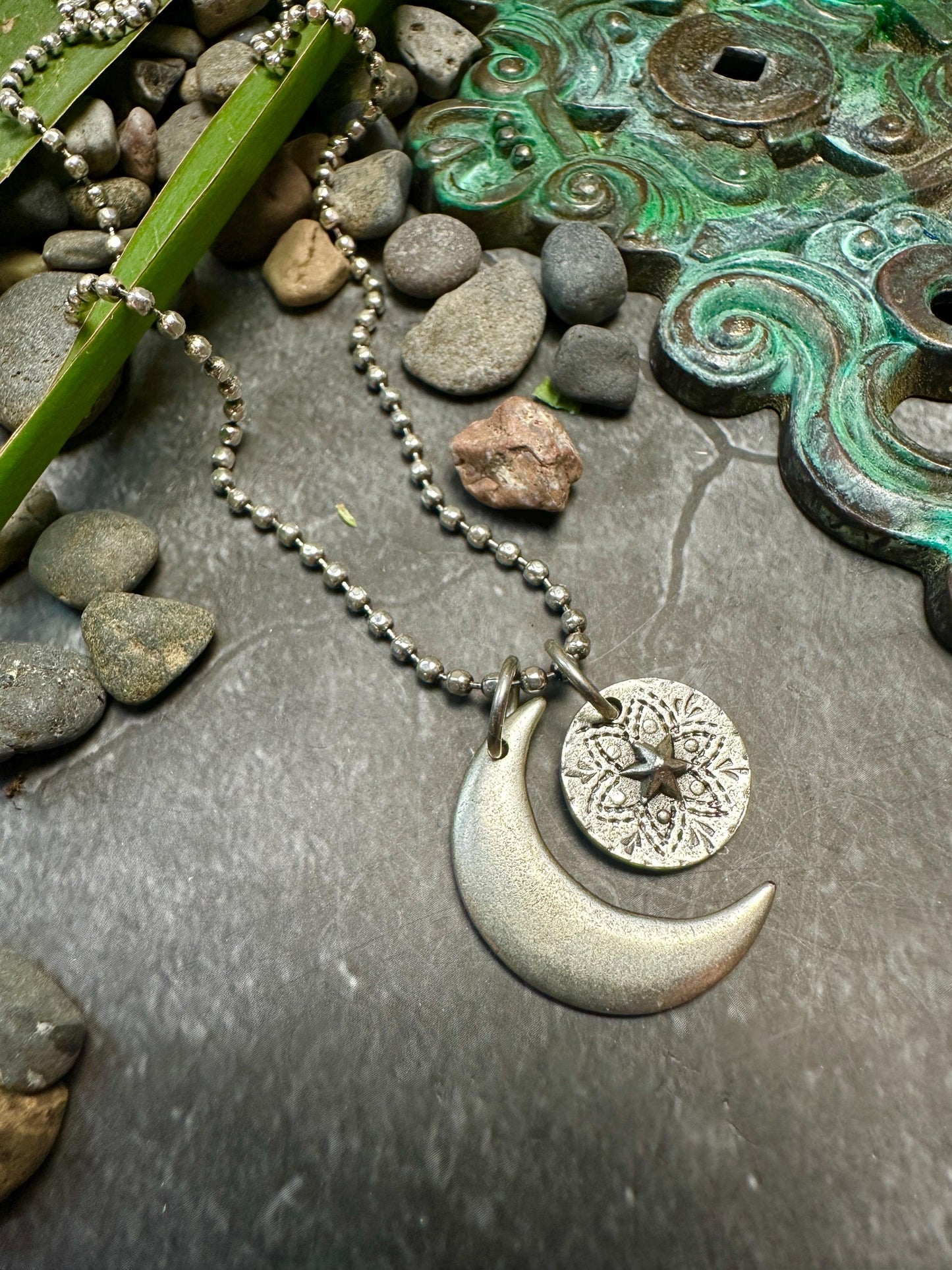 Lunar Eclipse Necklace - Handmade Sterling Silver over Pewter