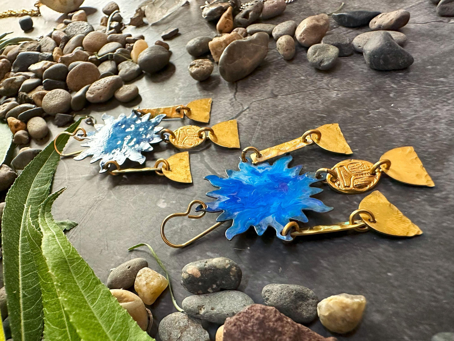 Sun Goddess Earrings - Handmade Solid Beaten Brass Hand Patina