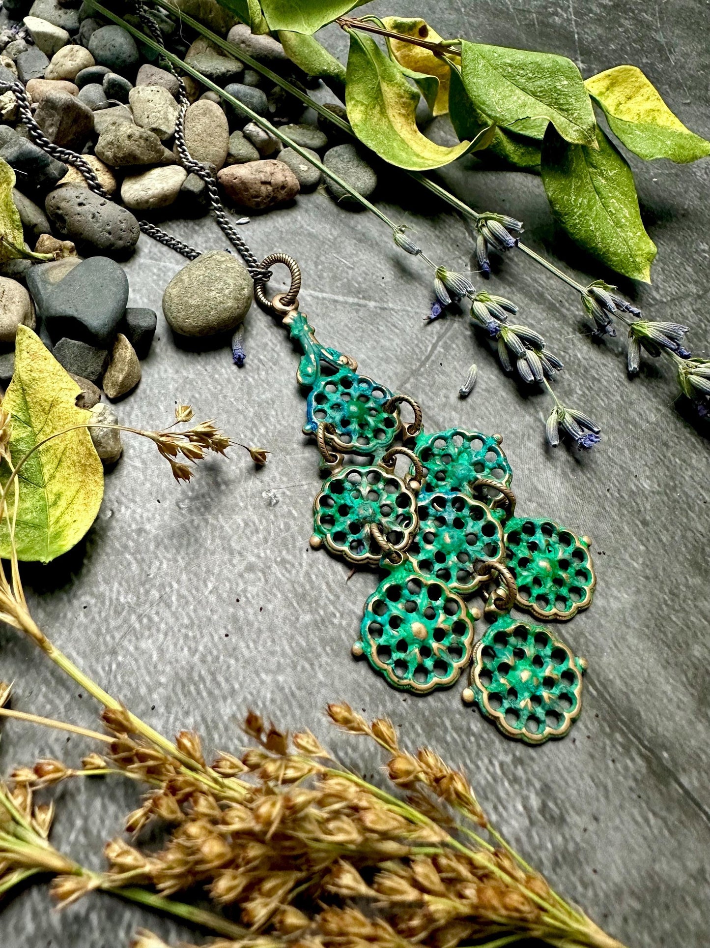 Cascading Filigree Necklace- Handmade Hand Patina Finish