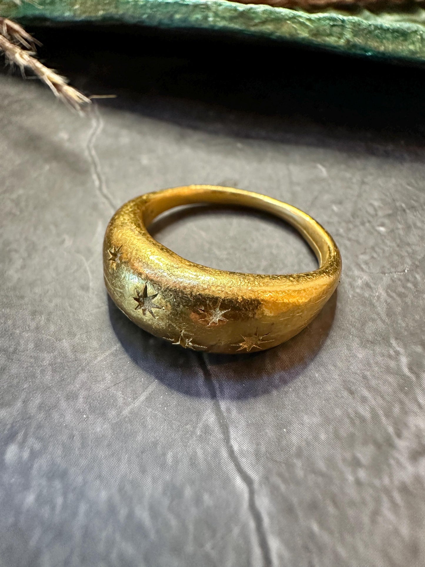 Night Skies- Domed Star Ring - 10k Gold over Pewter - size 8