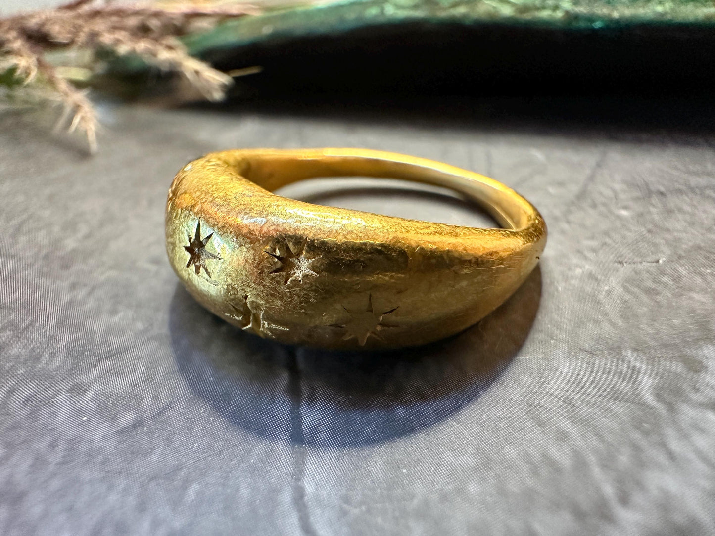 Night Skies- Domed Star Ring - 10k Gold over Pewter - size 8