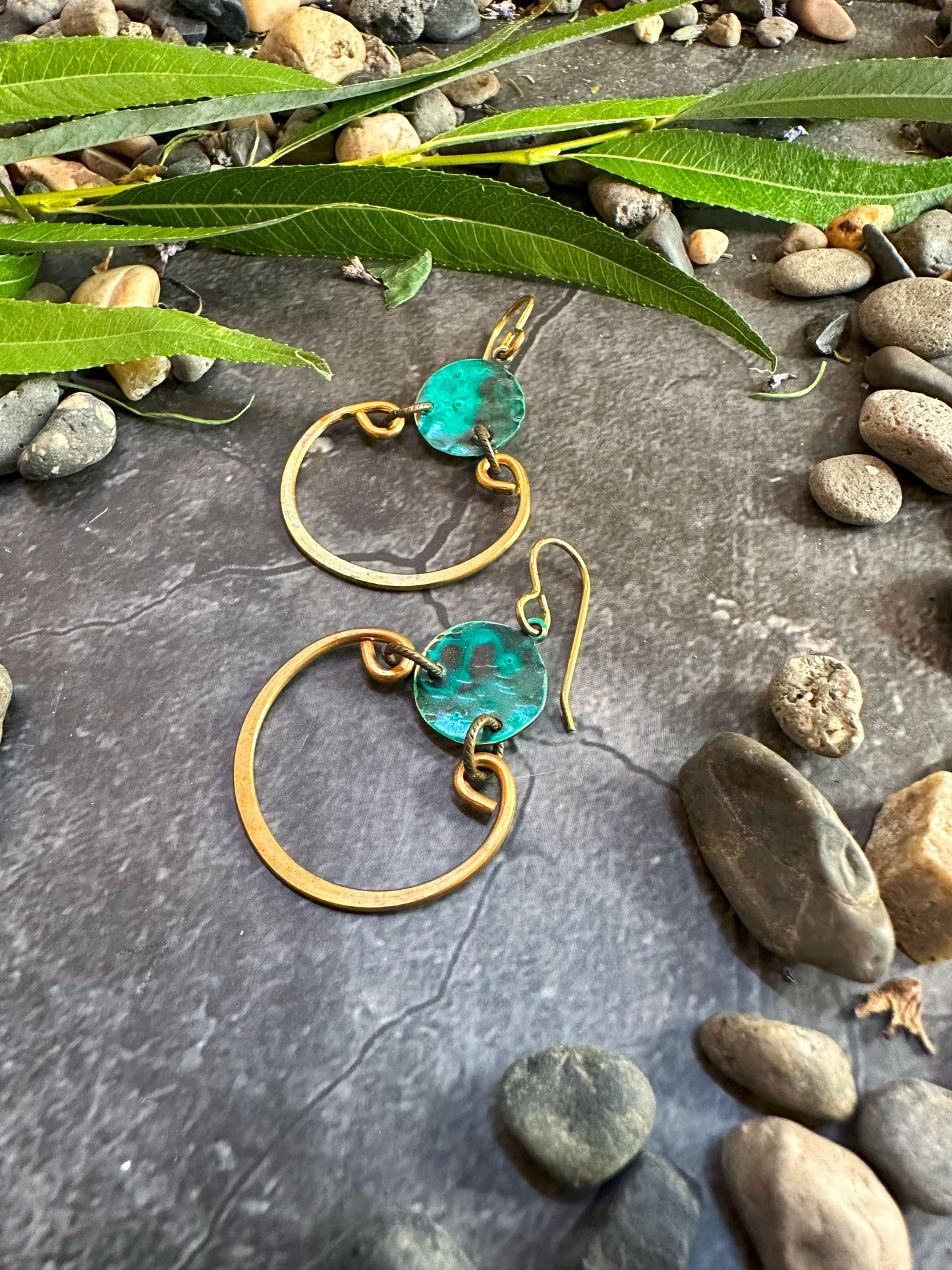 Osiris Earrings - Handmade Solid Beaten Brass Hand Patina