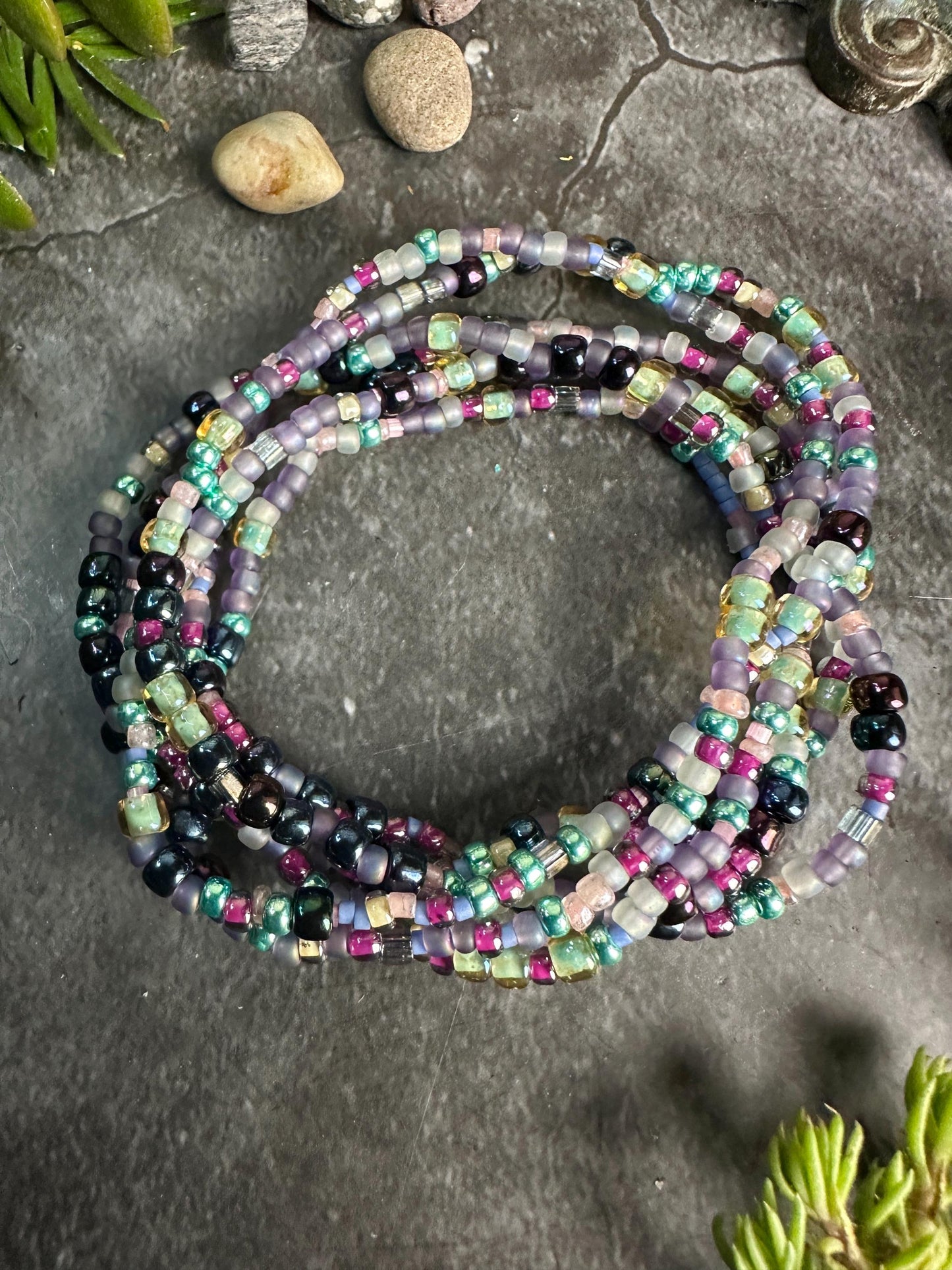 Garden Fae- Handmade Seed Bead 3x Wrap Stretch Bracelet
