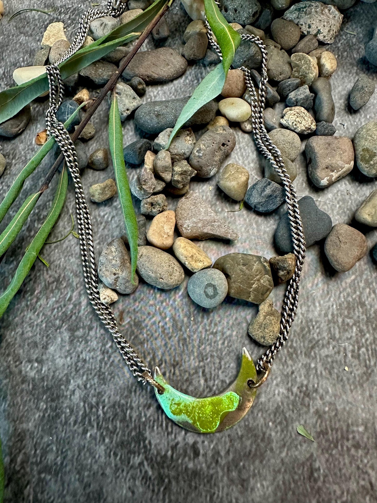 Patina Moon Necklace - Handmade Hand Patina Finish