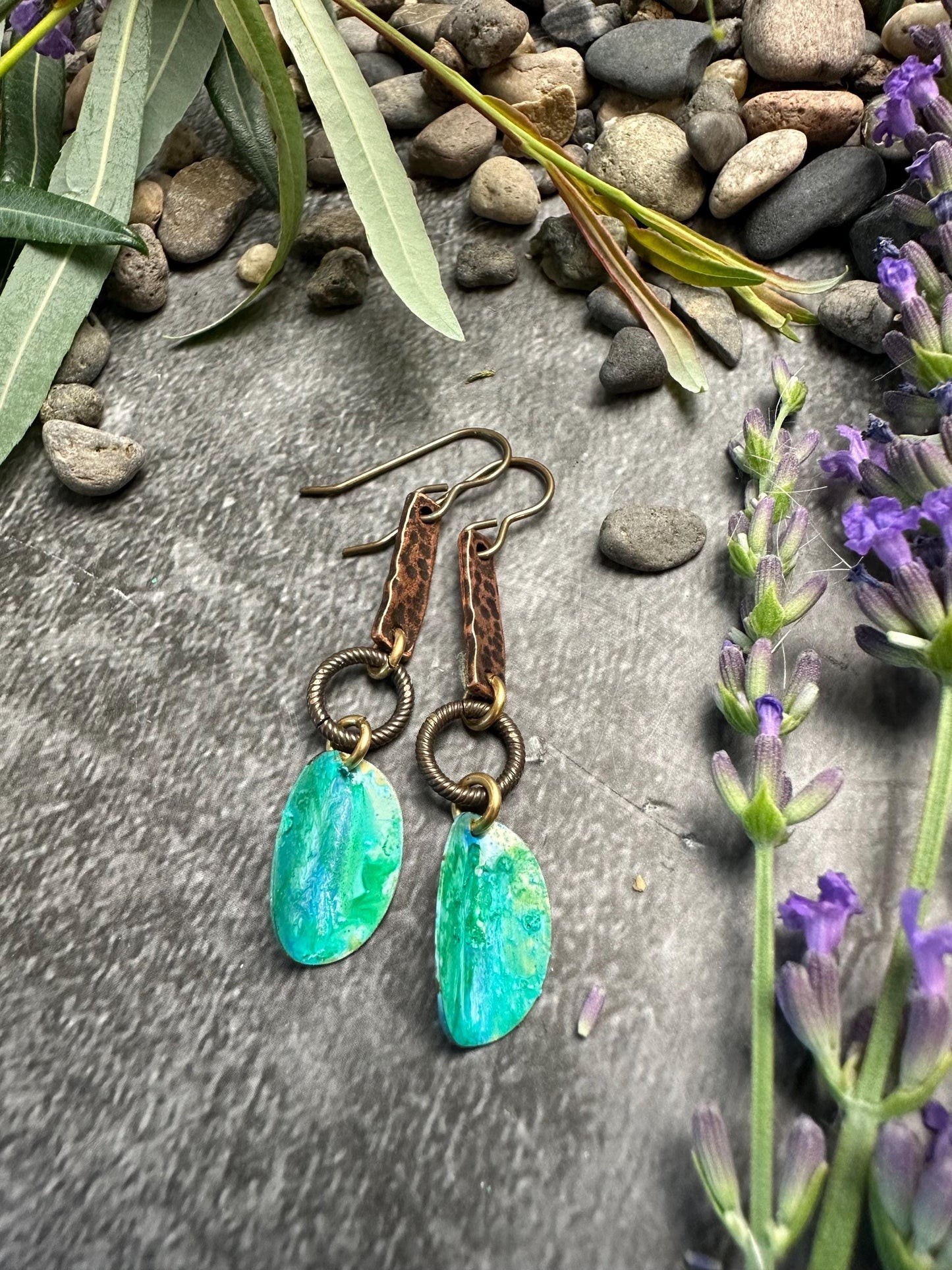 Petal Earrings- Hand formed Solid Brass Hand Patina