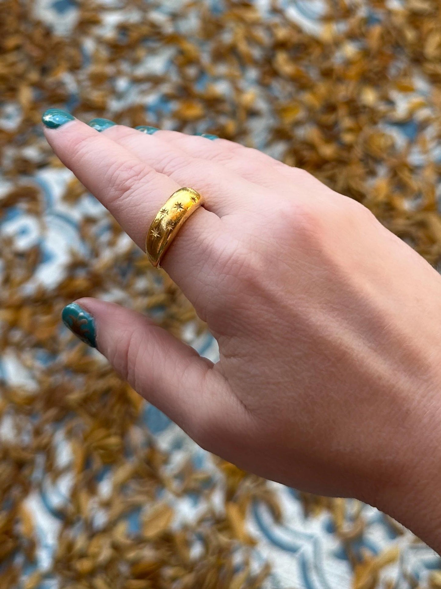 Night Skies- Domed Star Ring - 10k Gold over Pewter - size 8