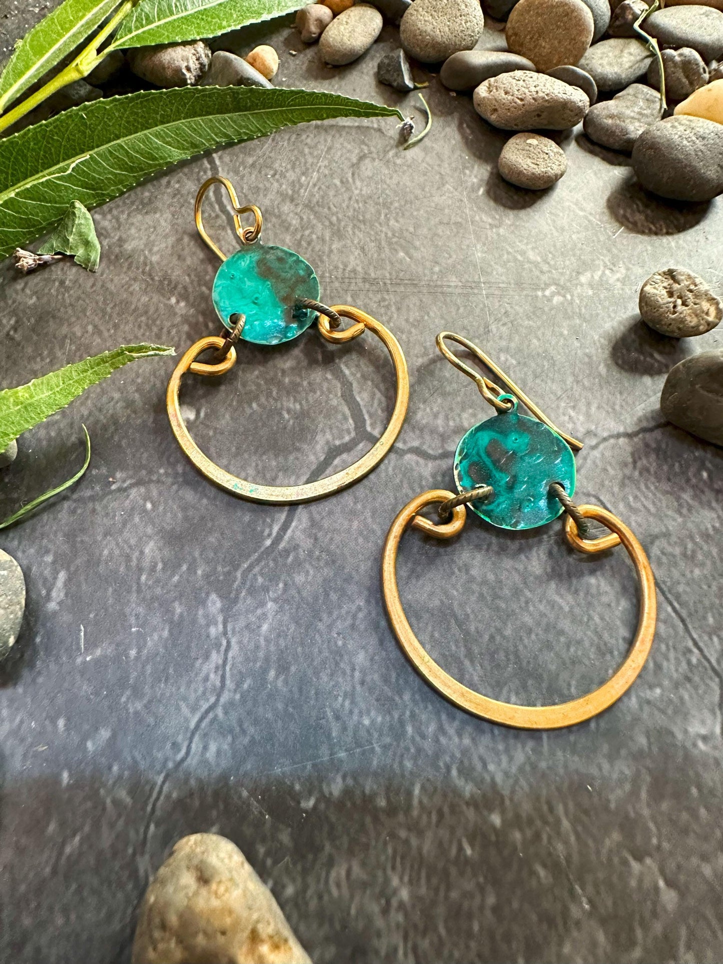 Osiris Earrings - Handmade Solid Beaten Brass Hand Patina