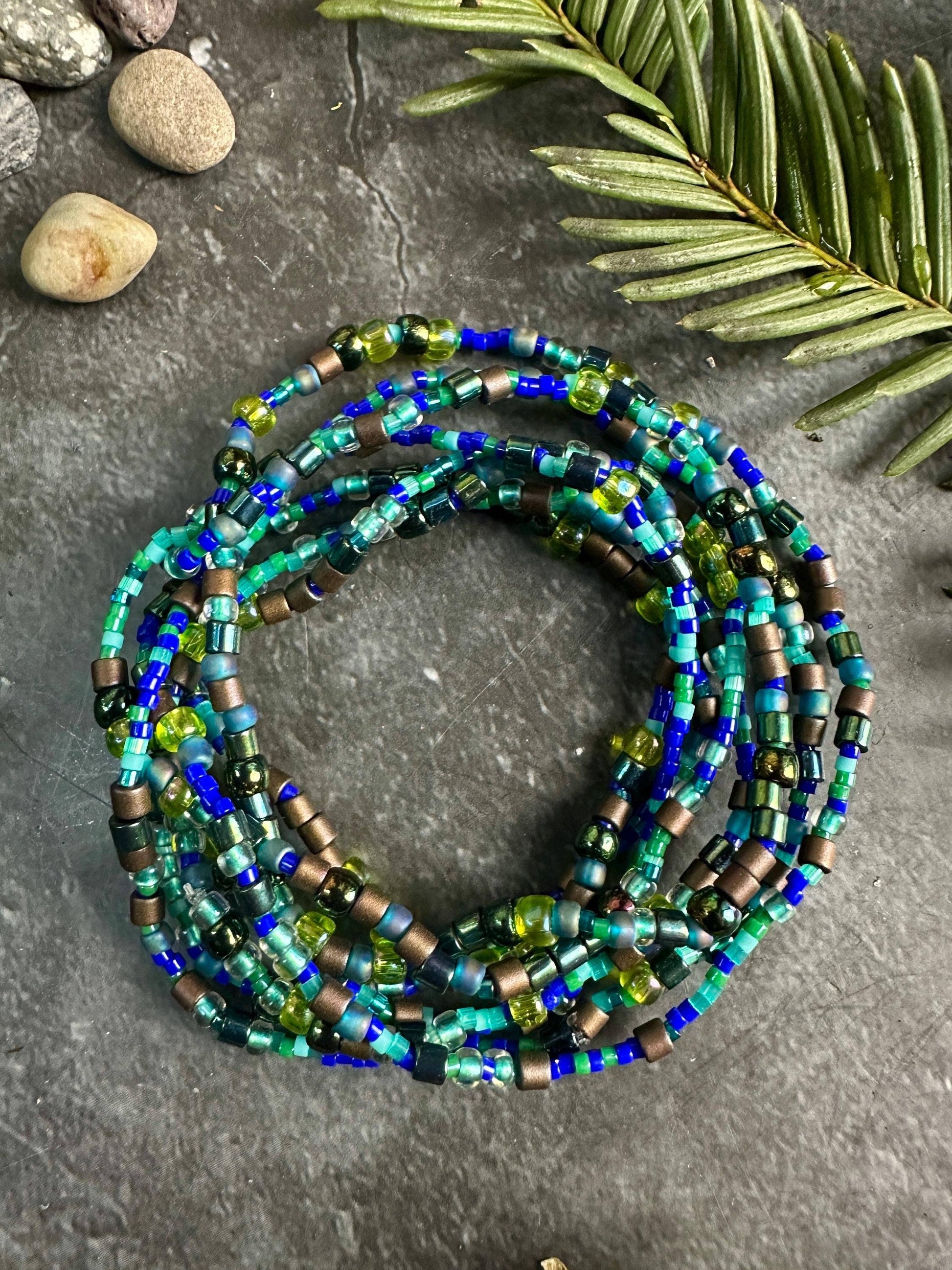 Seed Bead Wrap Bracelet - Blue Green Layering Bracelet