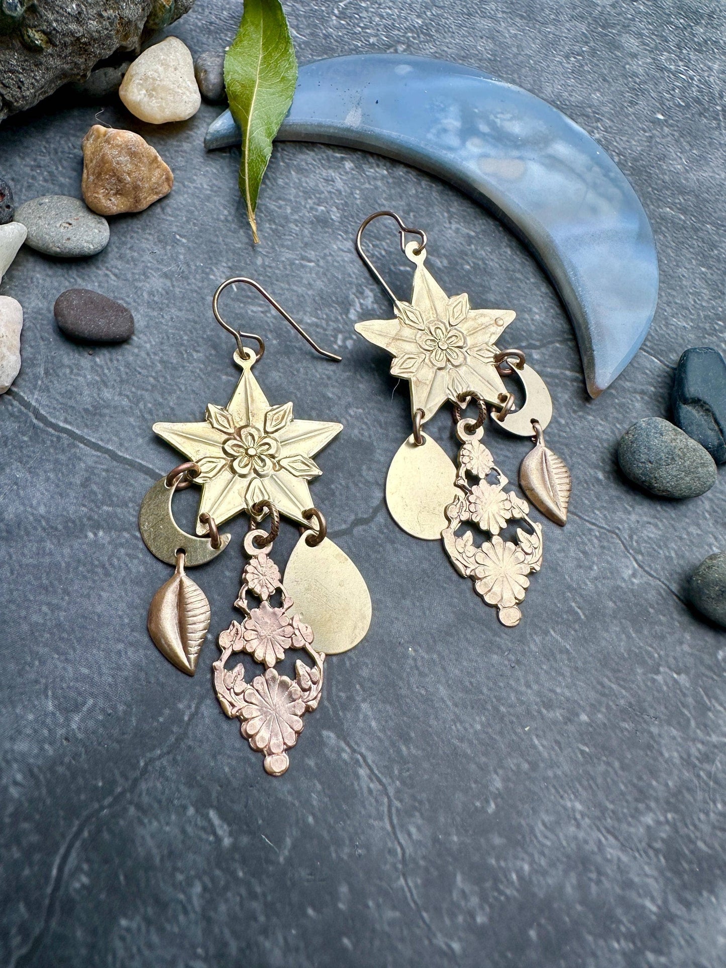 Midnight Garden Earrings- Handmade Beaten Solid Brass