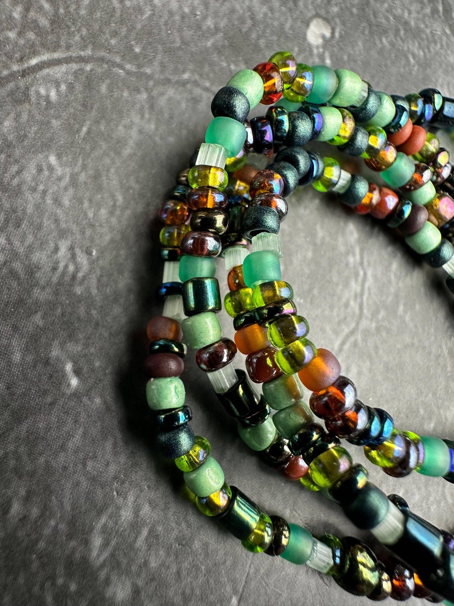 Seed Bead Necklace - Bronze Sage Green Iridescent Glass